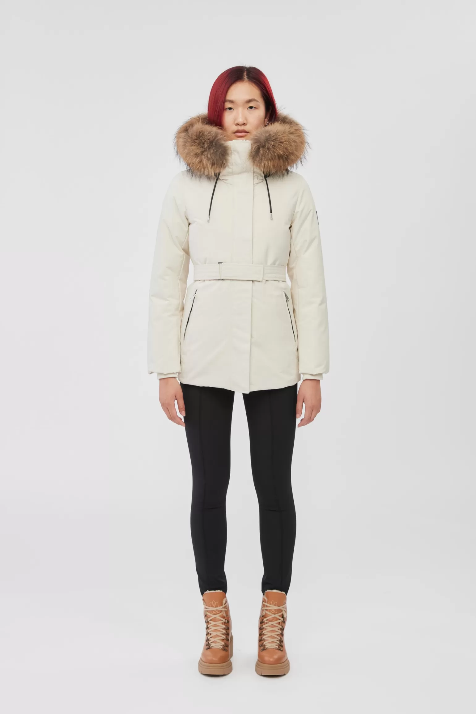 Mackage JENI 2-in-1 down parka with removable bib and natural fur Cream Shop