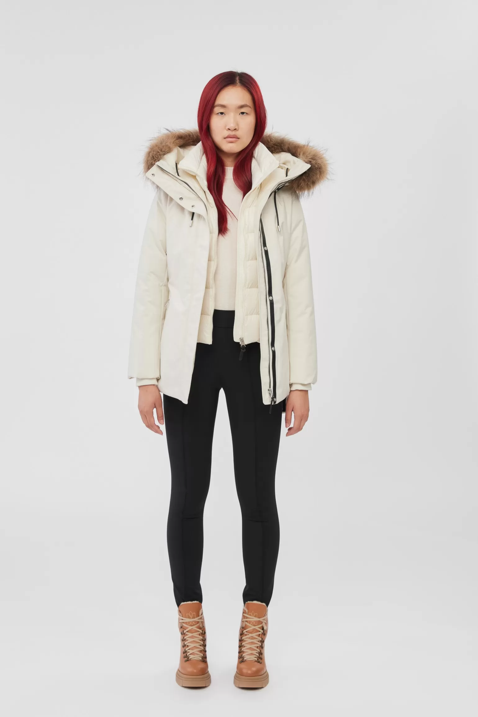 Mackage JENI 2-in-1 down parka with removable bib and natural fur Cream Shop
