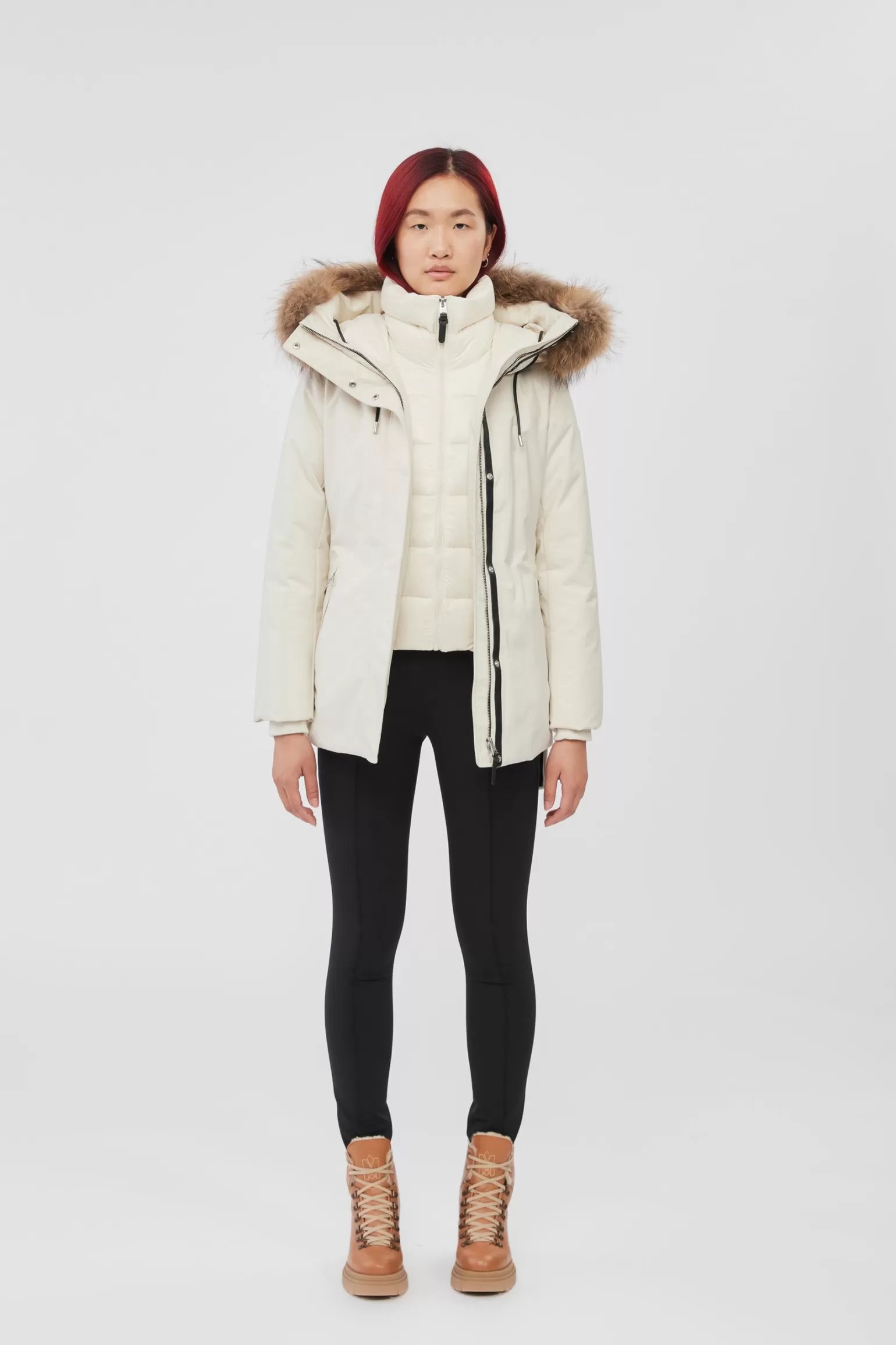 Mackage JENI 2-in-1 down parka with removable bib and natural fur Cream Shop
