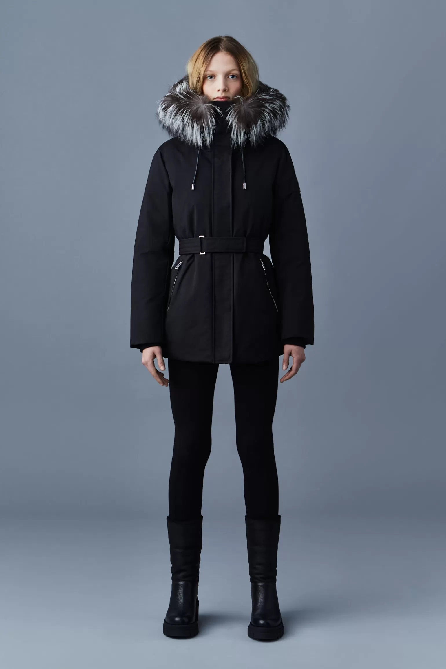 Mackage JENI 2-in-1 down parka with removable bib and silver fox fur Black Sale
