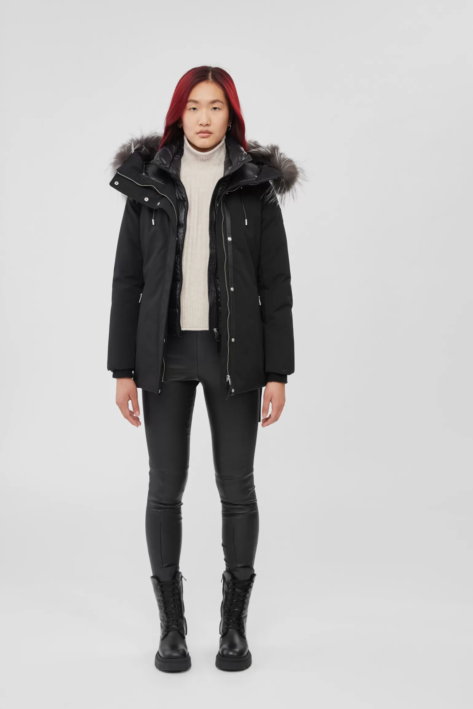Mackage JENI 2-in-1 down parka with removable bib and silver fox fur Black Sale