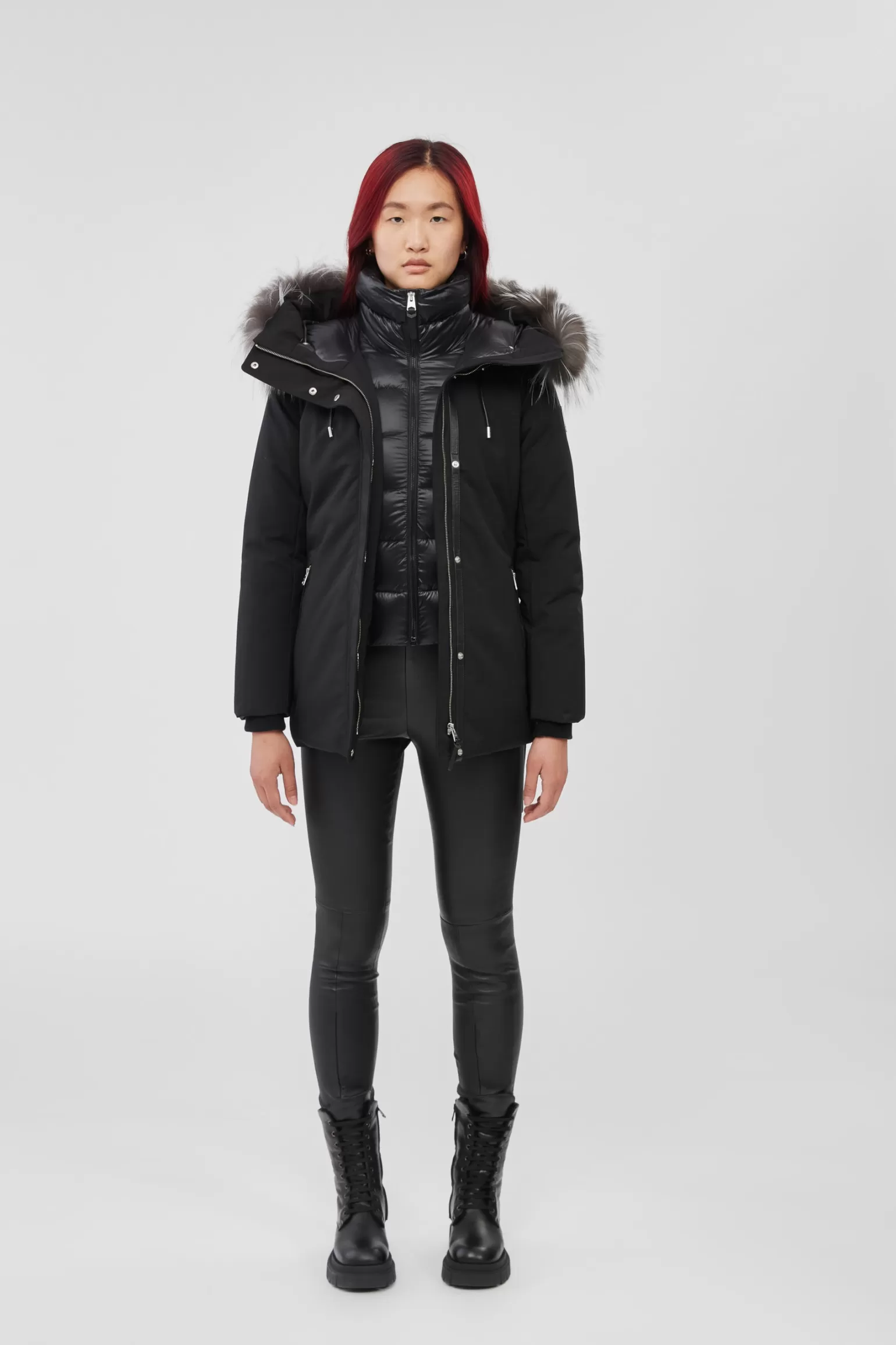 Mackage JENI 2-in-1 down parka with removable bib and silver fox fur Black Sale
