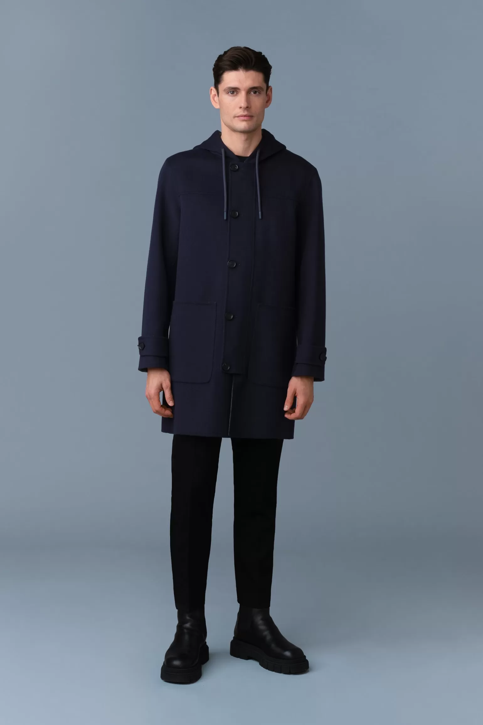 Mackage JOSHUA Double-Face Wool Long Coat Navy-Lightmilitary Store