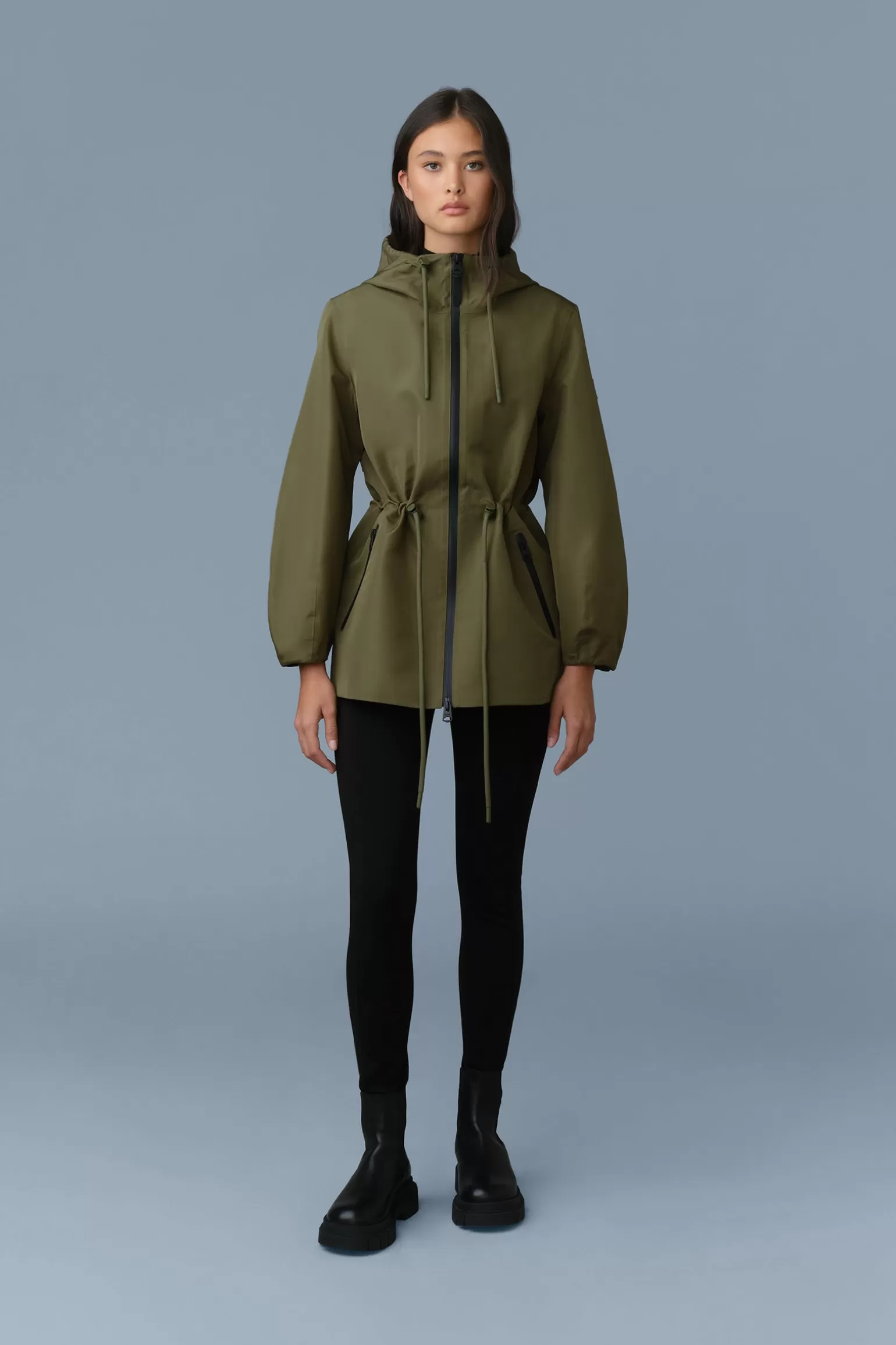 Mackage KALEA Technical Rain Jacket with Drawcord Waist LightMilitary-Navy Online
