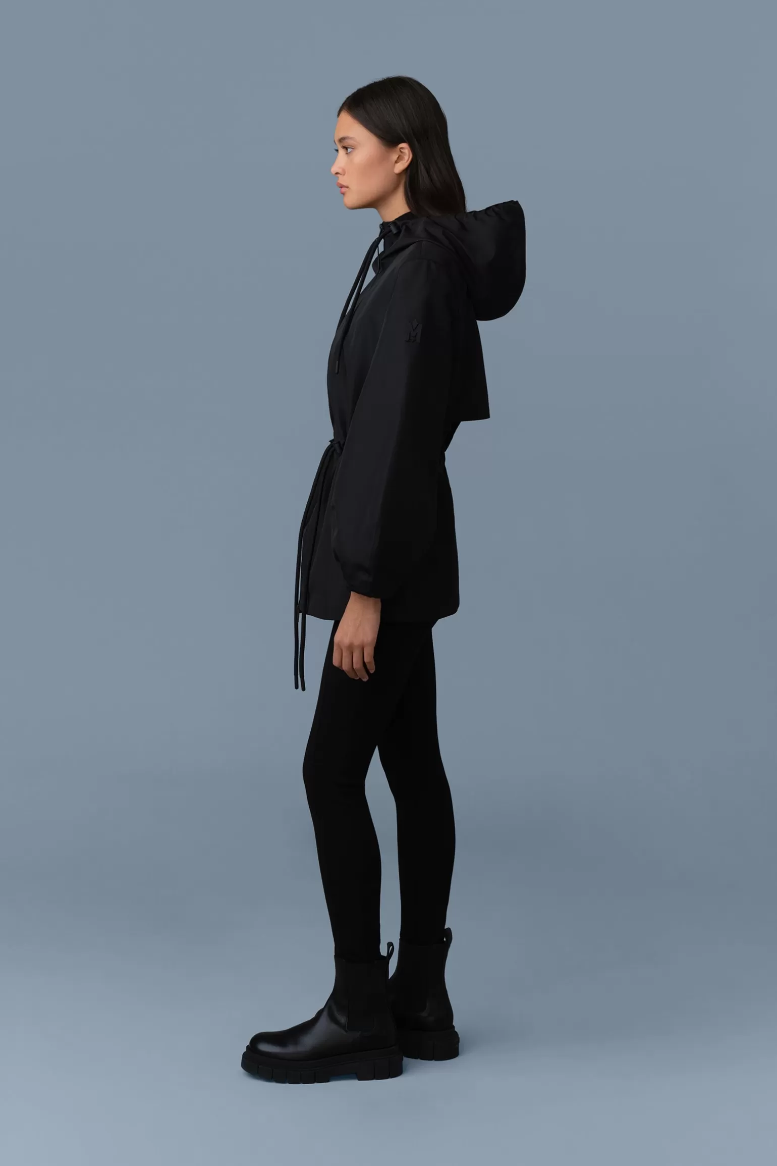 Mackage KALEA Technical Rain Jacket with Drawcord Waist Black-Trench Outlet