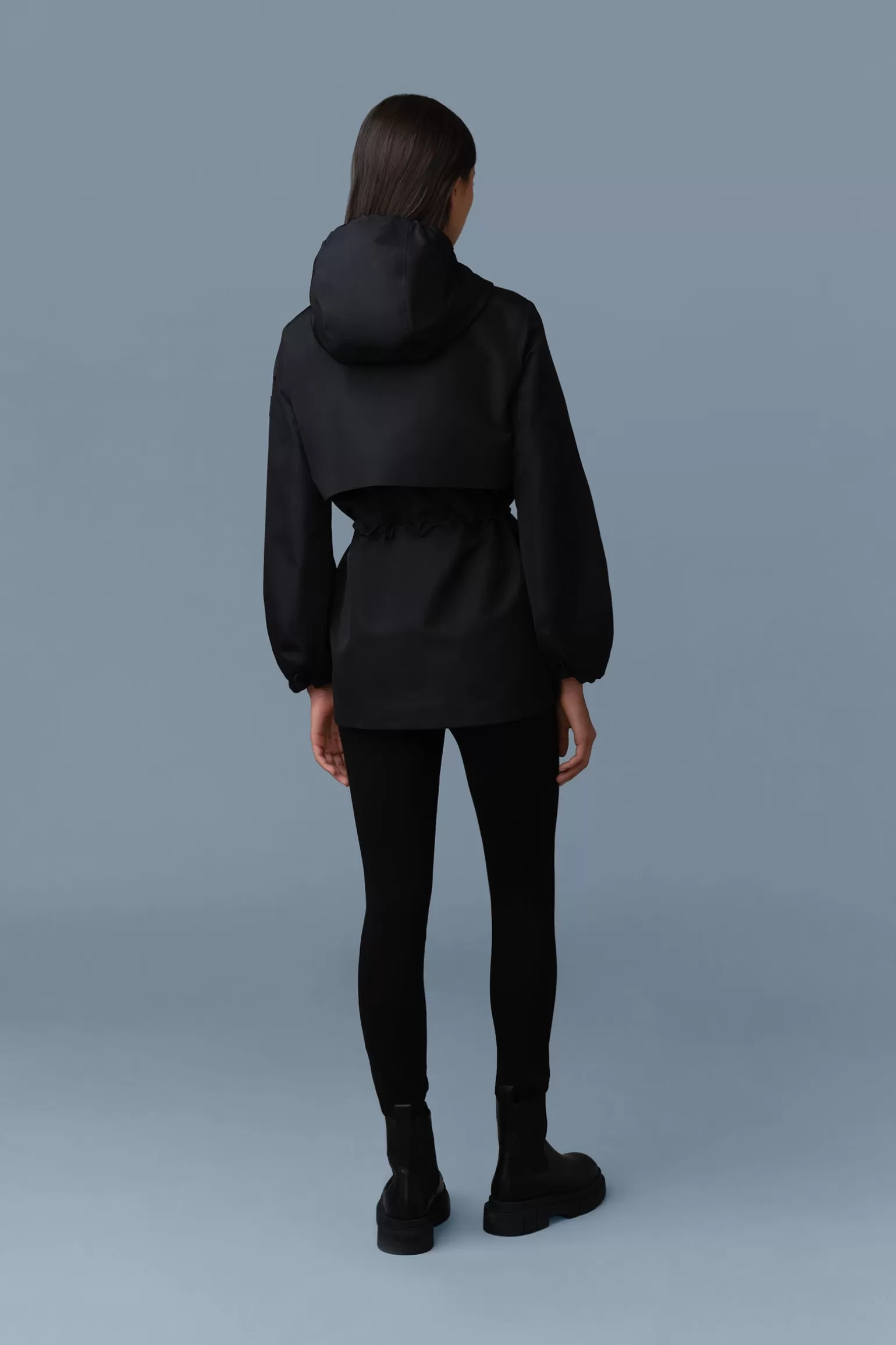 Mackage KALEA Technical Rain Jacket with Drawcord Waist Black-Trench Outlet