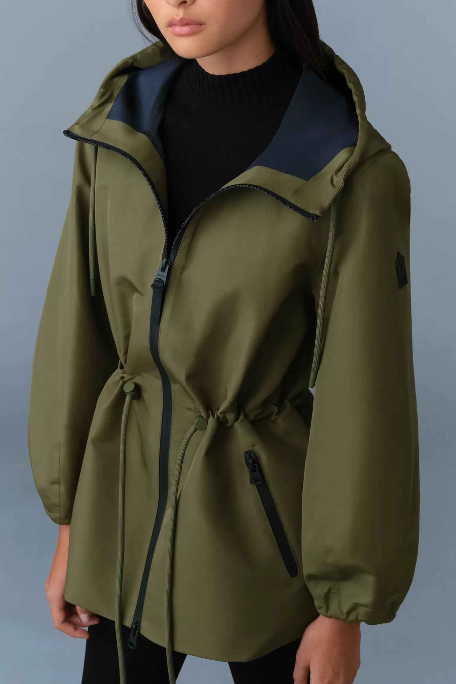 Mackage KALEA Technical Rain Jacket with Drawcord Waist LightMilitary-Navy Online