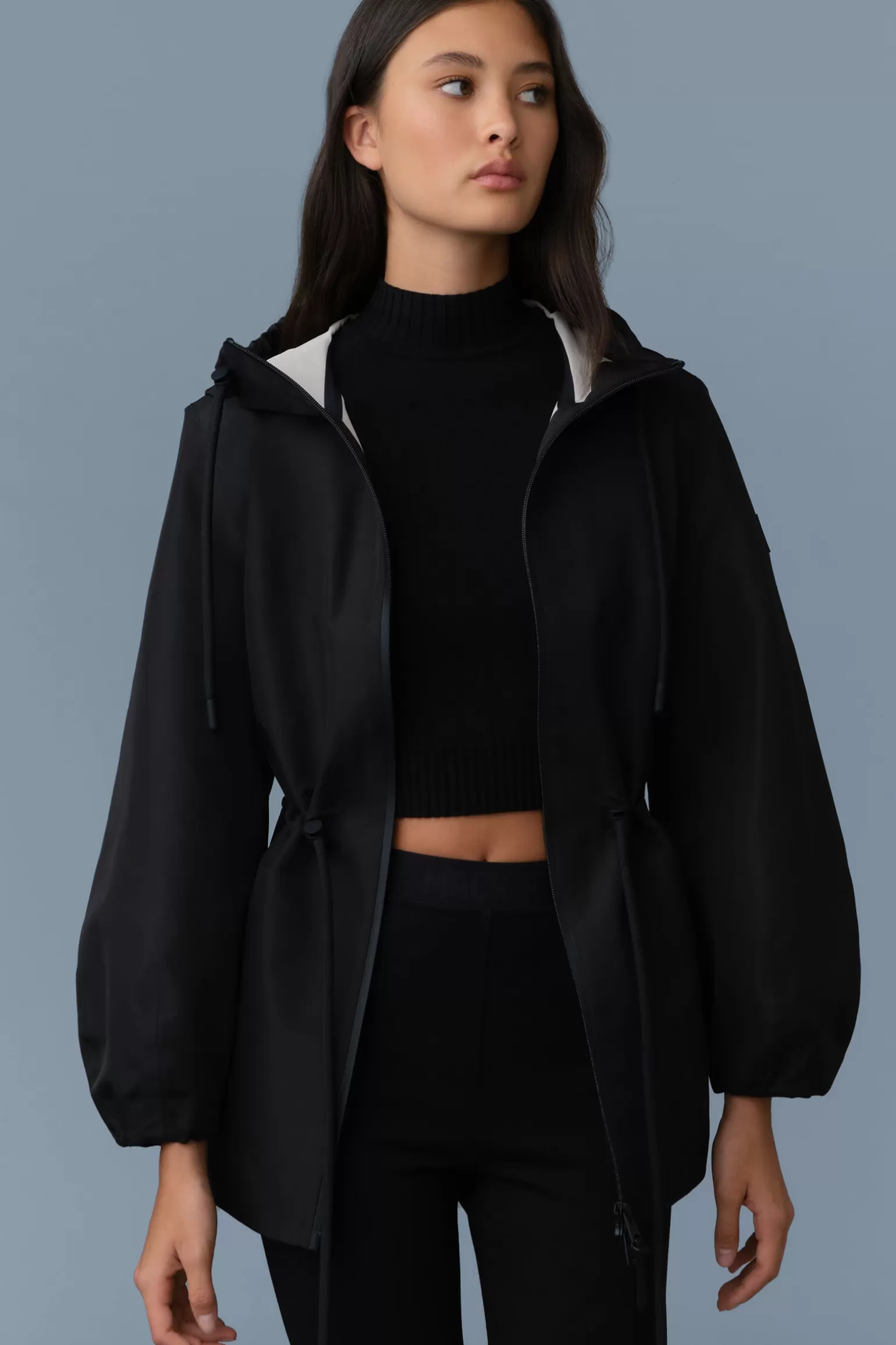 Mackage KALEA Technical Rain Jacket with Drawcord Waist Black-Trench Outlet