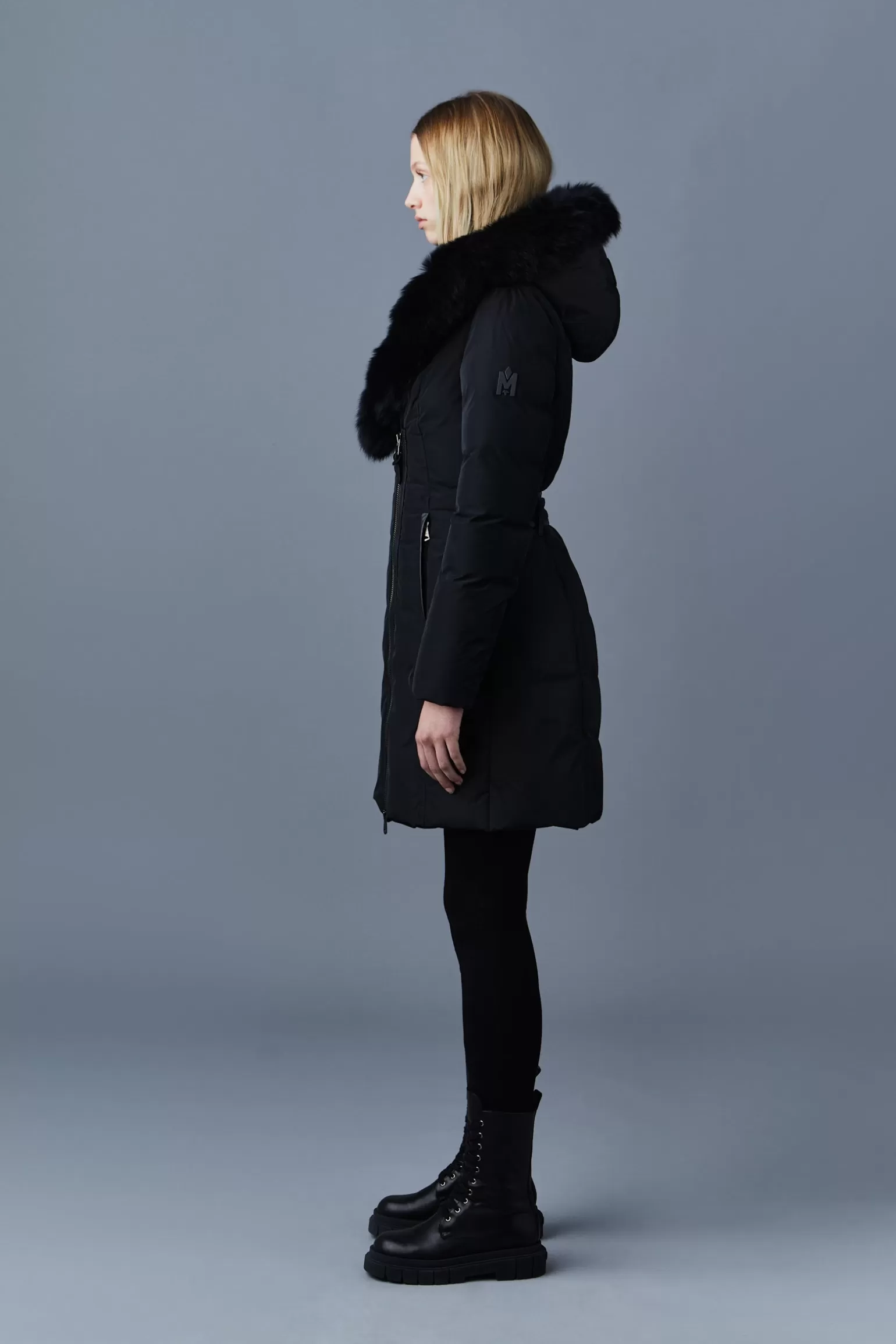 Mackage KAY Down coat with blue fox fur Signature Collar Black Flash Sale
