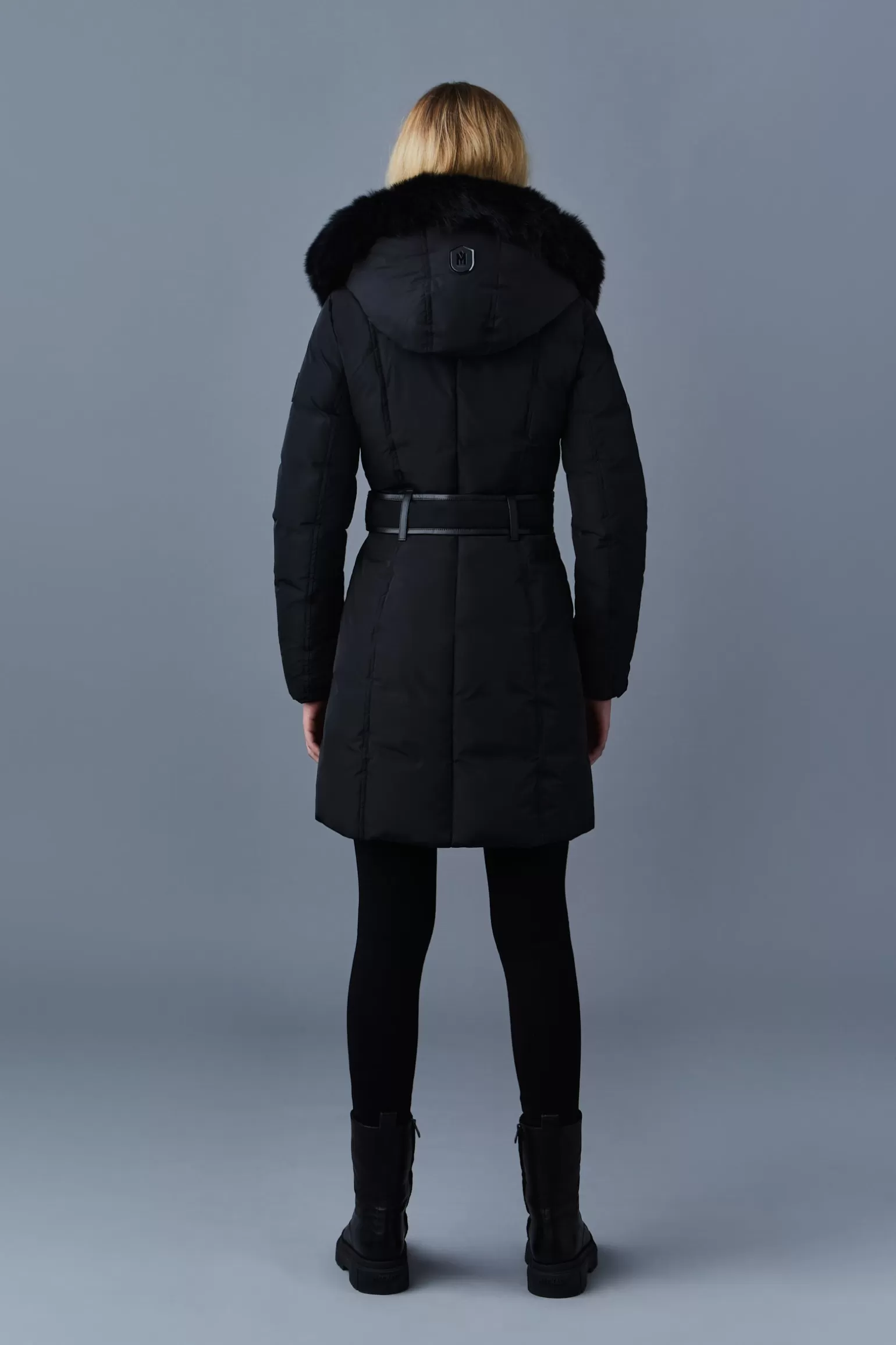 Mackage KAY Down coat with blue fox fur Signature Collar Black Flash Sale
