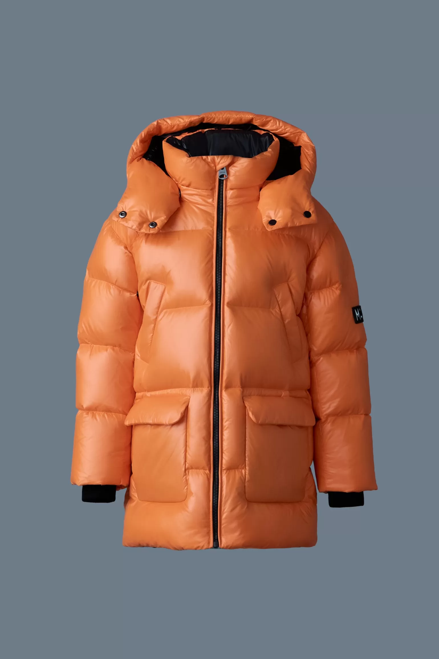 Mackage KENNIE Lustrous light down parka with hood for kids (8-14 years) Flame Store