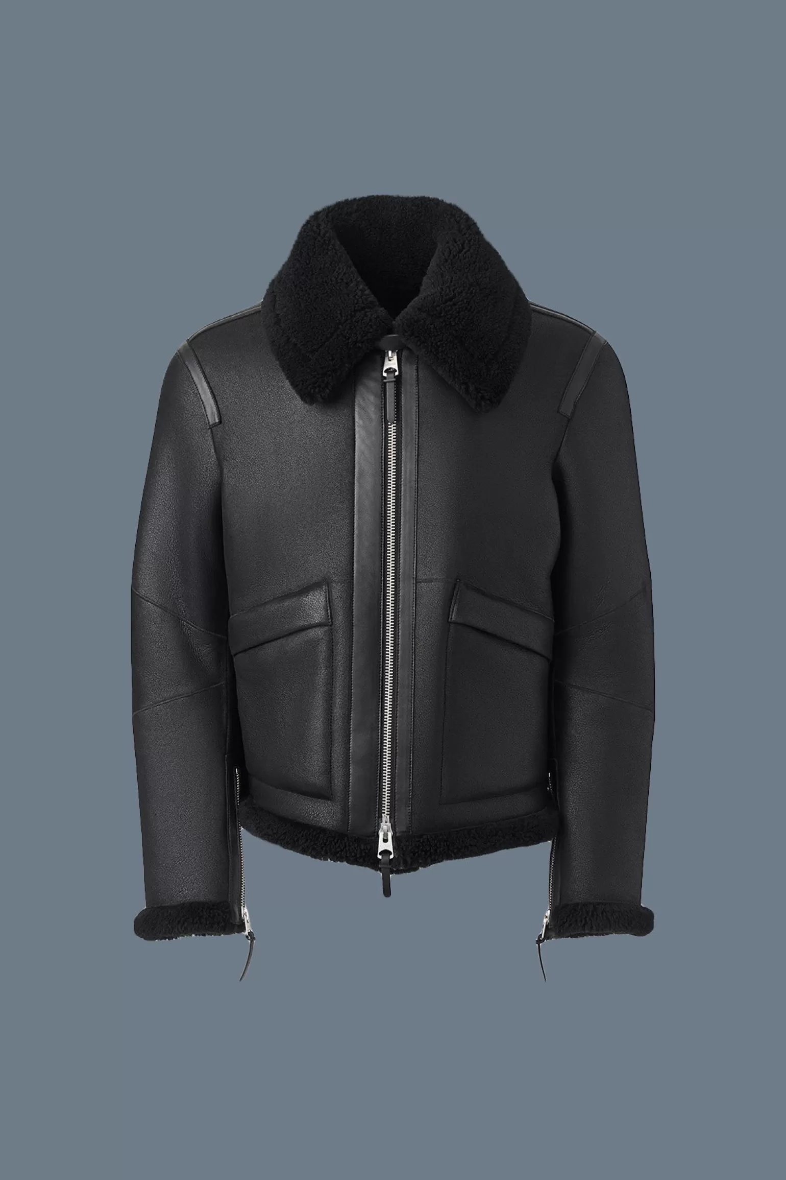 Mackage KRISTIAN Sheepskin jacket with spread collar Black New