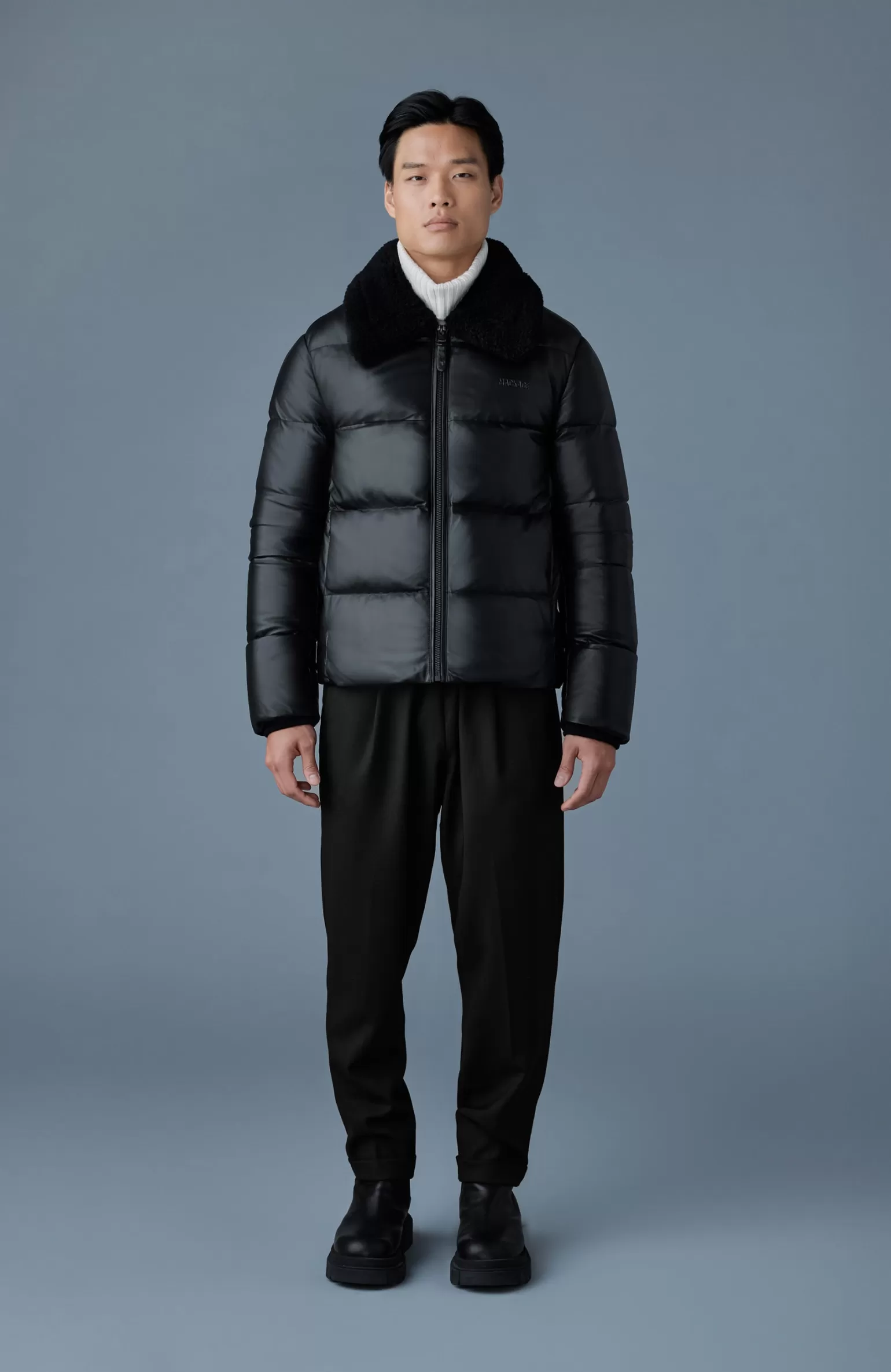 Mackage KYRIE Leather down quilted Jacket with shearling collar Black Sale