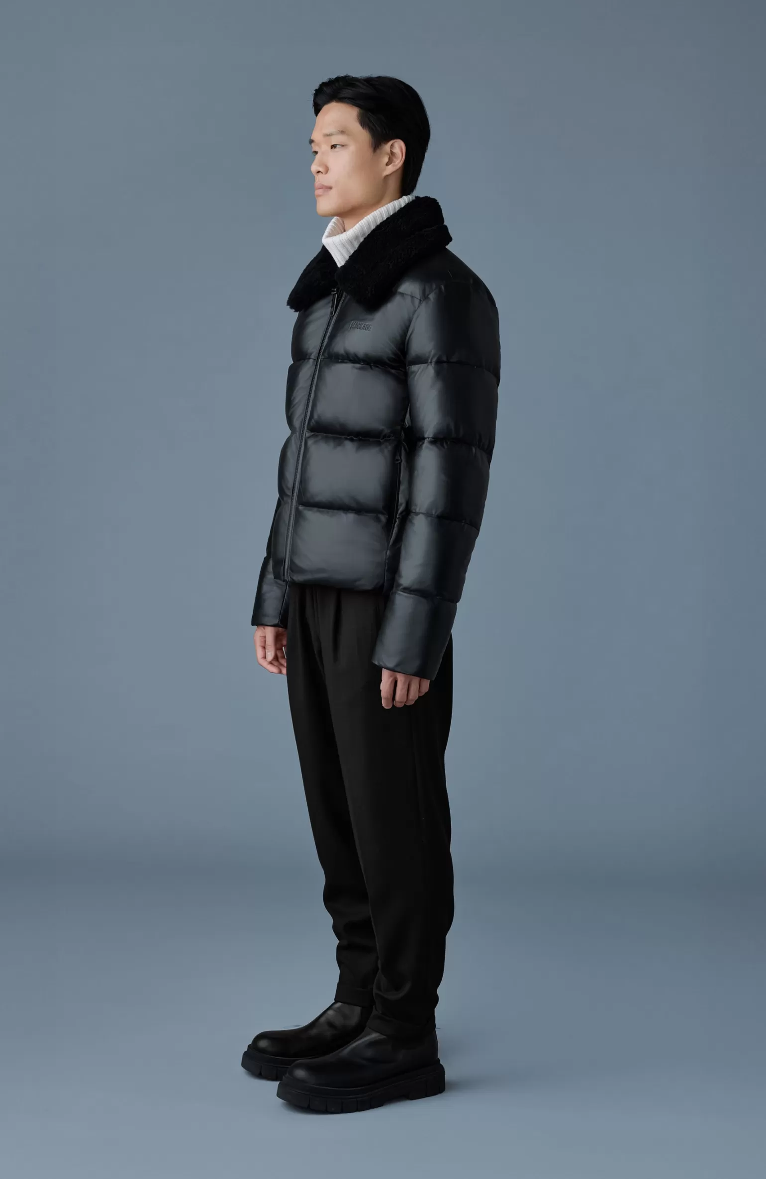 Mackage KYRIE Leather down quilted Jacket with shearling collar Black Sale