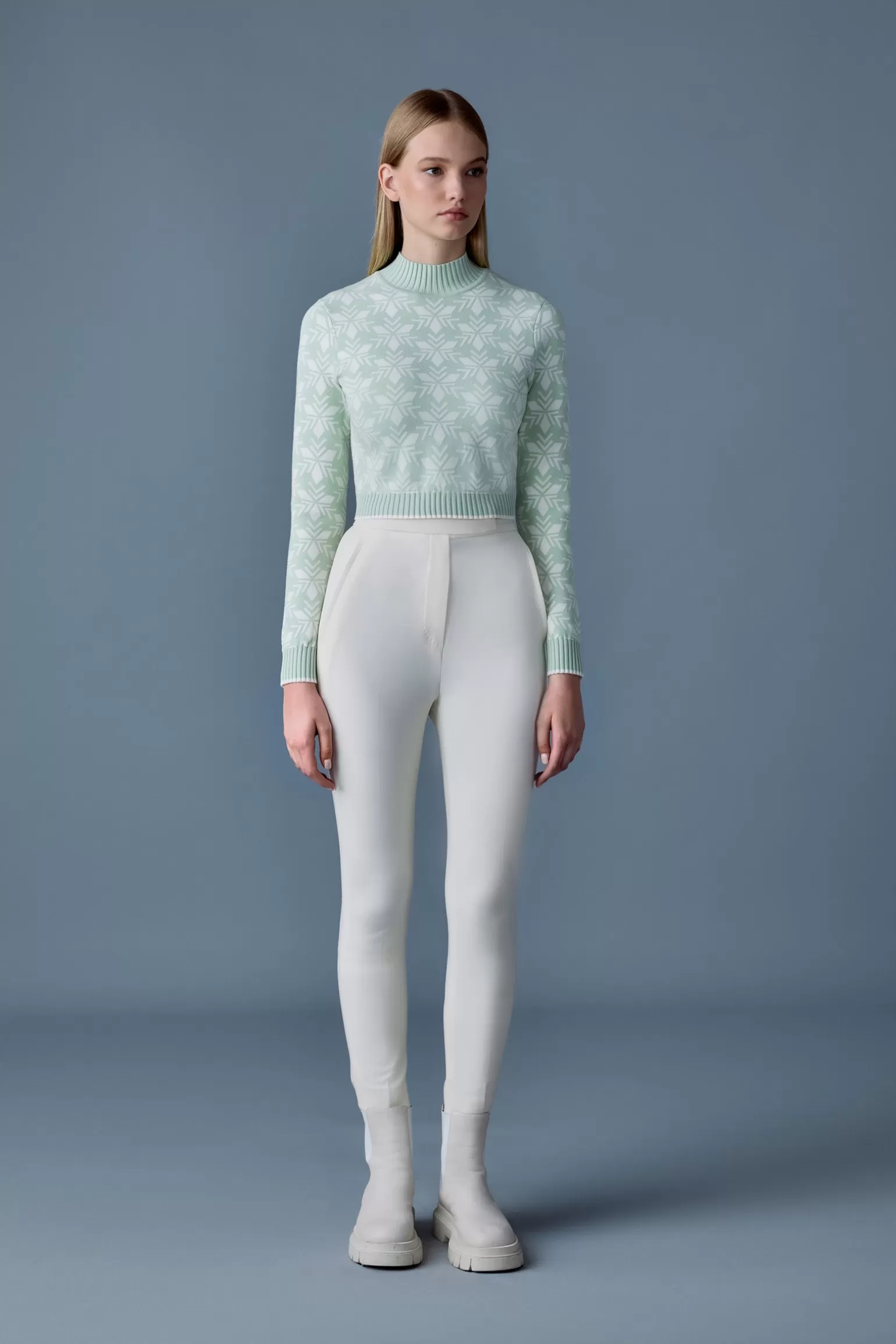 Mackage LAN-SF Snowflake Jacquard knit top Mint-Cream New