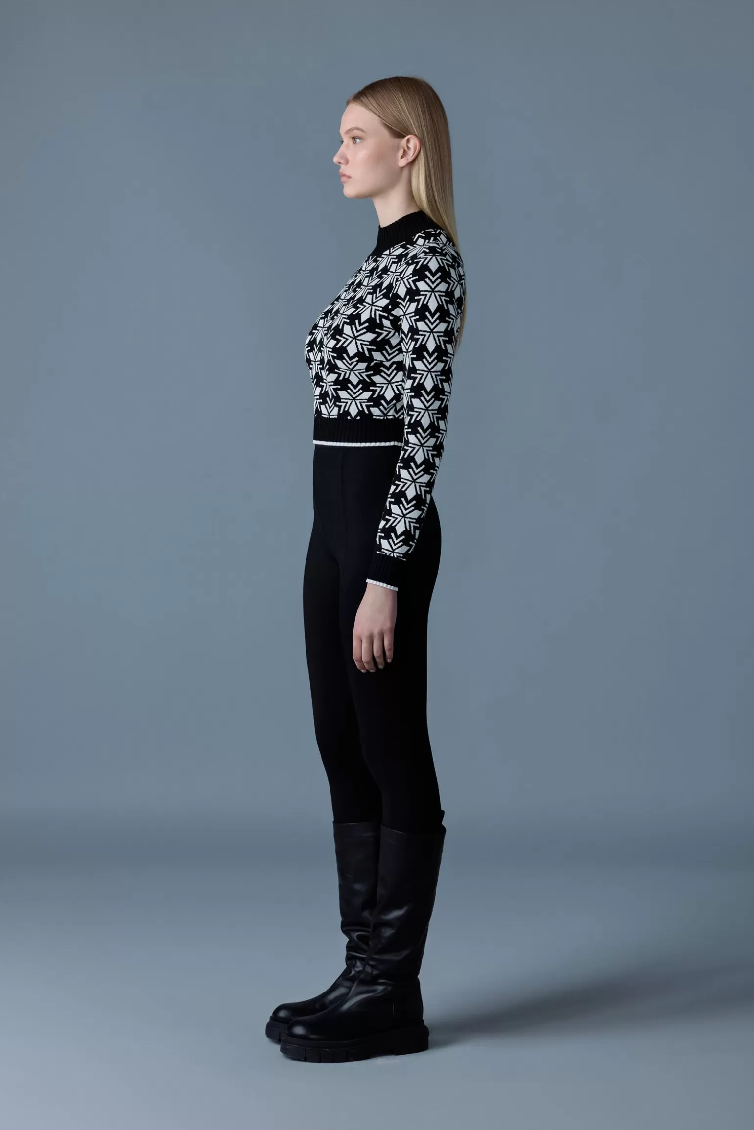 Mackage LAN-SF Snowflake Jacquard knit top Black-Cream New