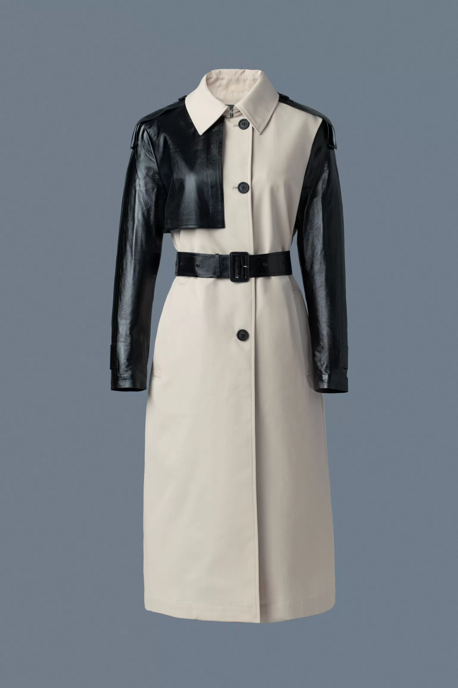 Mackage LEIKO Maxi Two-Toned Twill & Leather Trench Sale