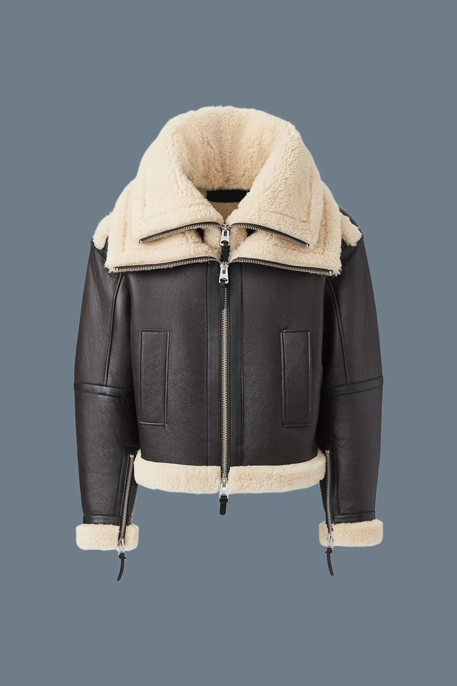 Mackage LOTTE Sheepskin jacket with double collar Chocolate Sale