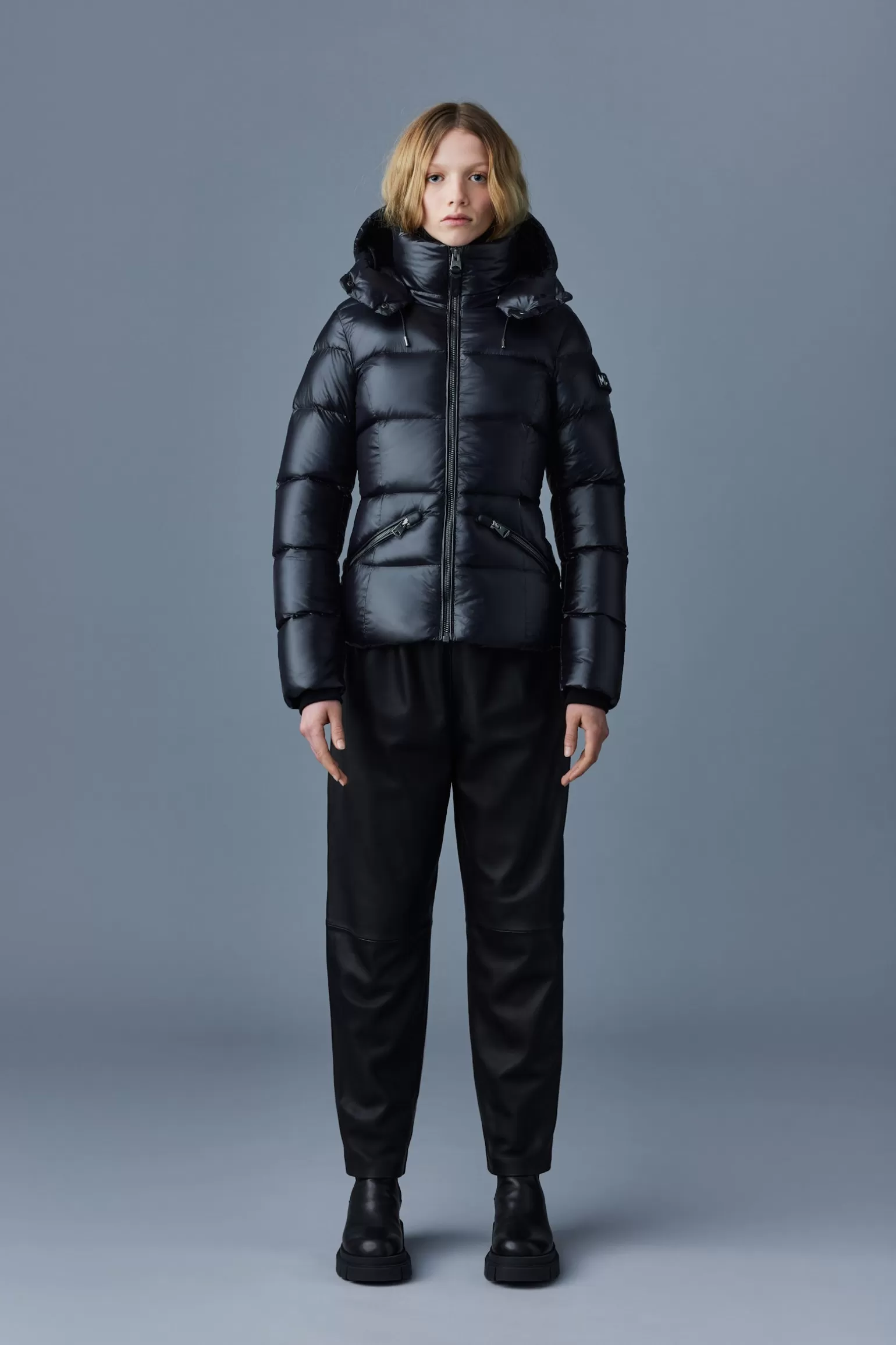 Mackage MADALYN lustrous light down jacket with hood for ladies Black Online