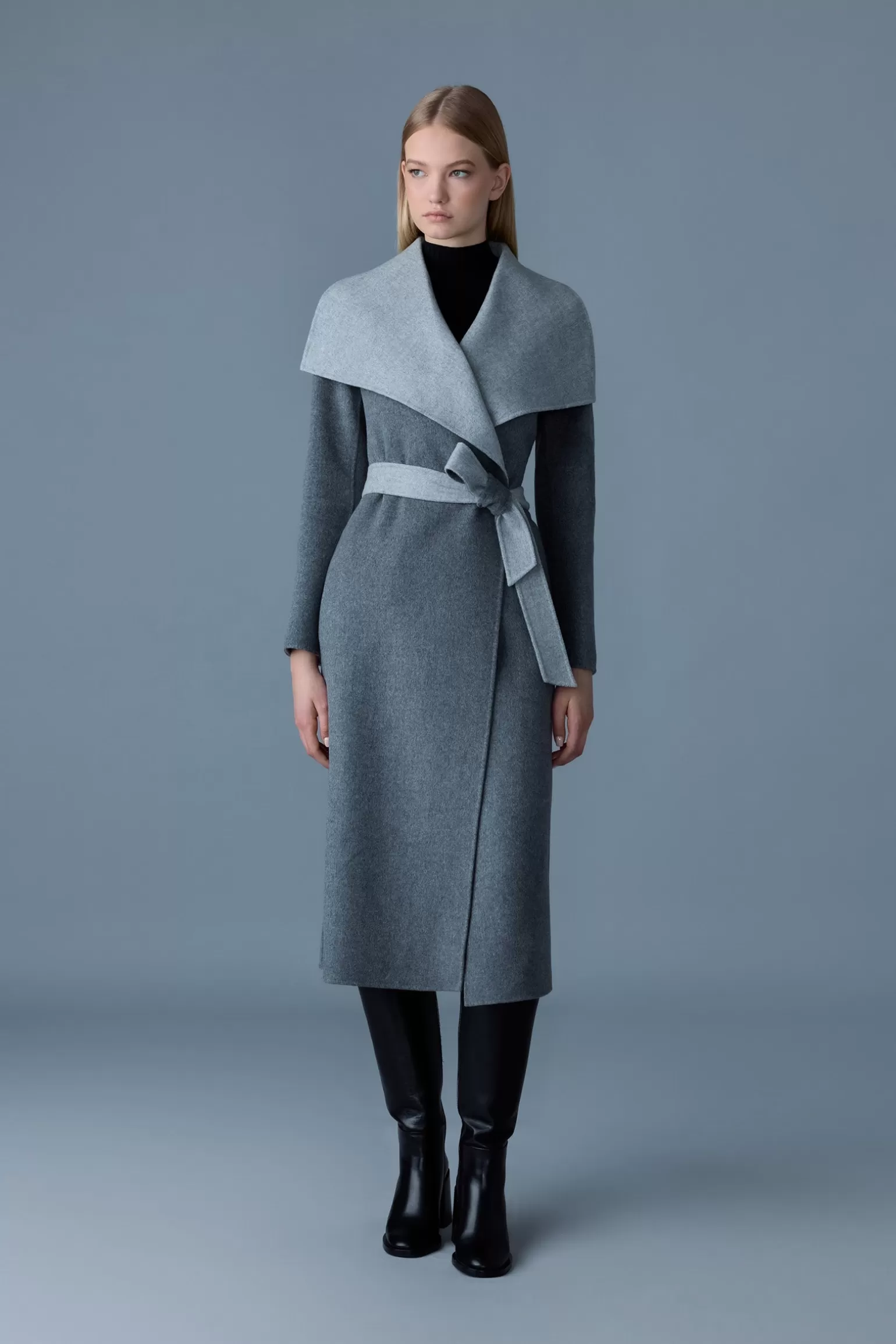 Mackage MAI-CN Double-face wool wrap coat CarbonMix-LightGreyMix Outlet