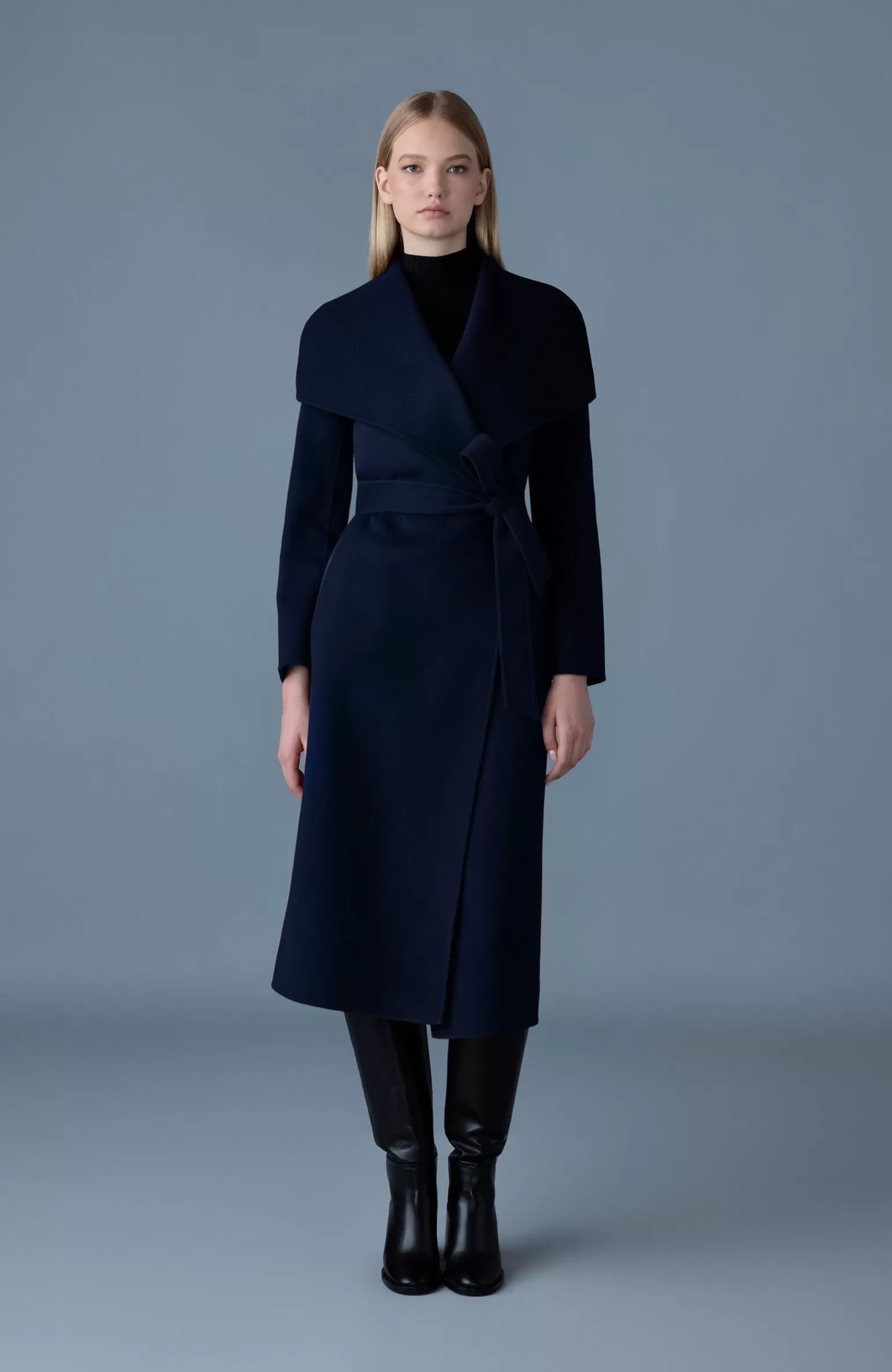 Mackage MAI-CN Double-face wool wrap coat Navy Clearance