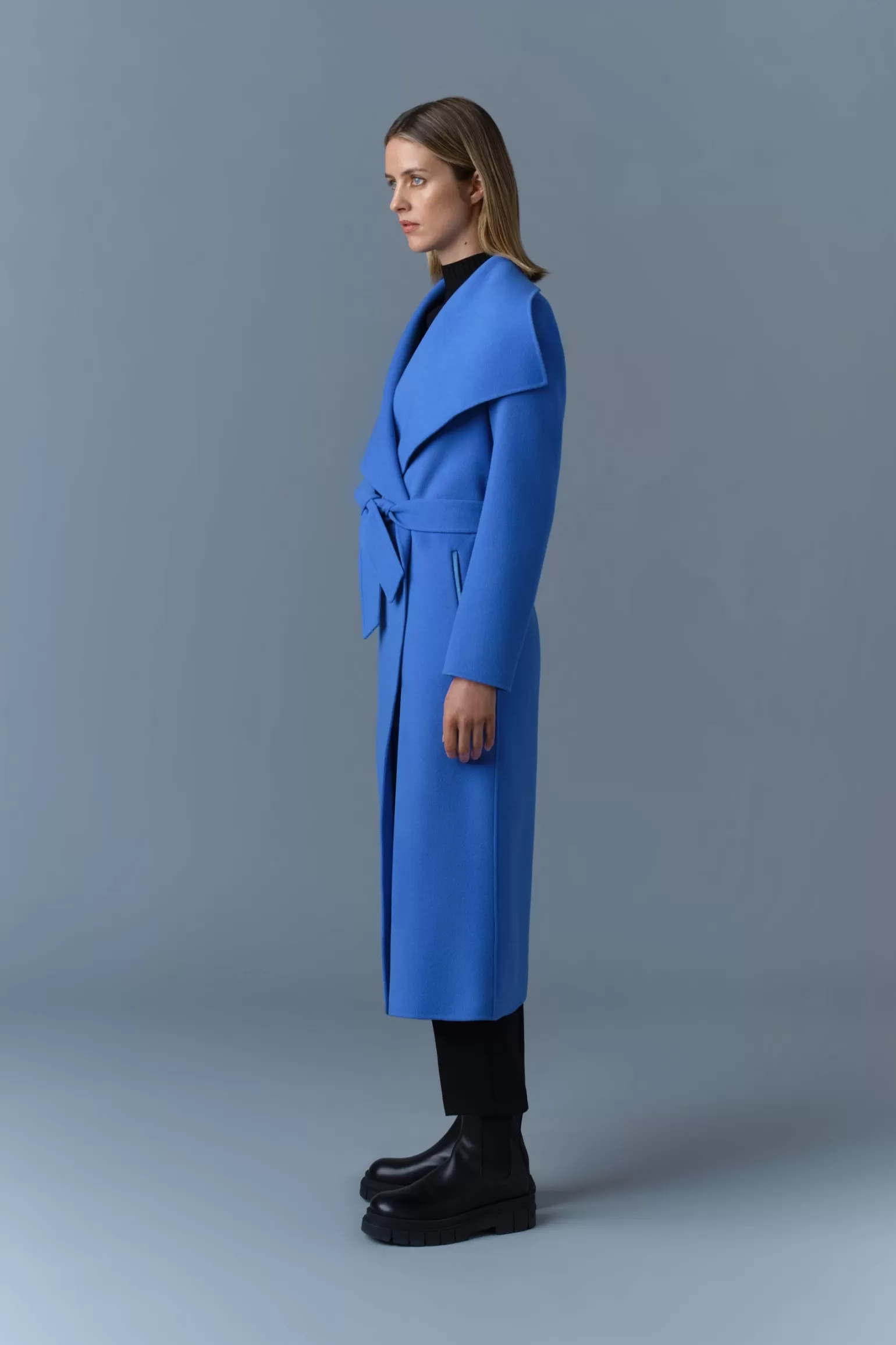 Mackage MAI-CN Double-face wool wrap coat CelestialBlue Best Sale