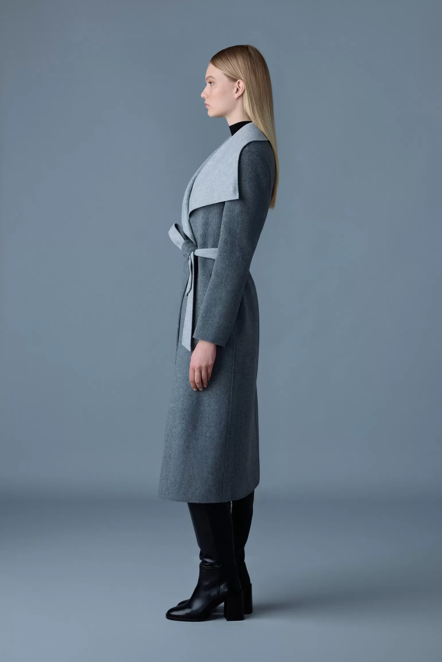 Mackage MAI-CN Double-face wool wrap coat CarbonMix-LightGreyMix Outlet