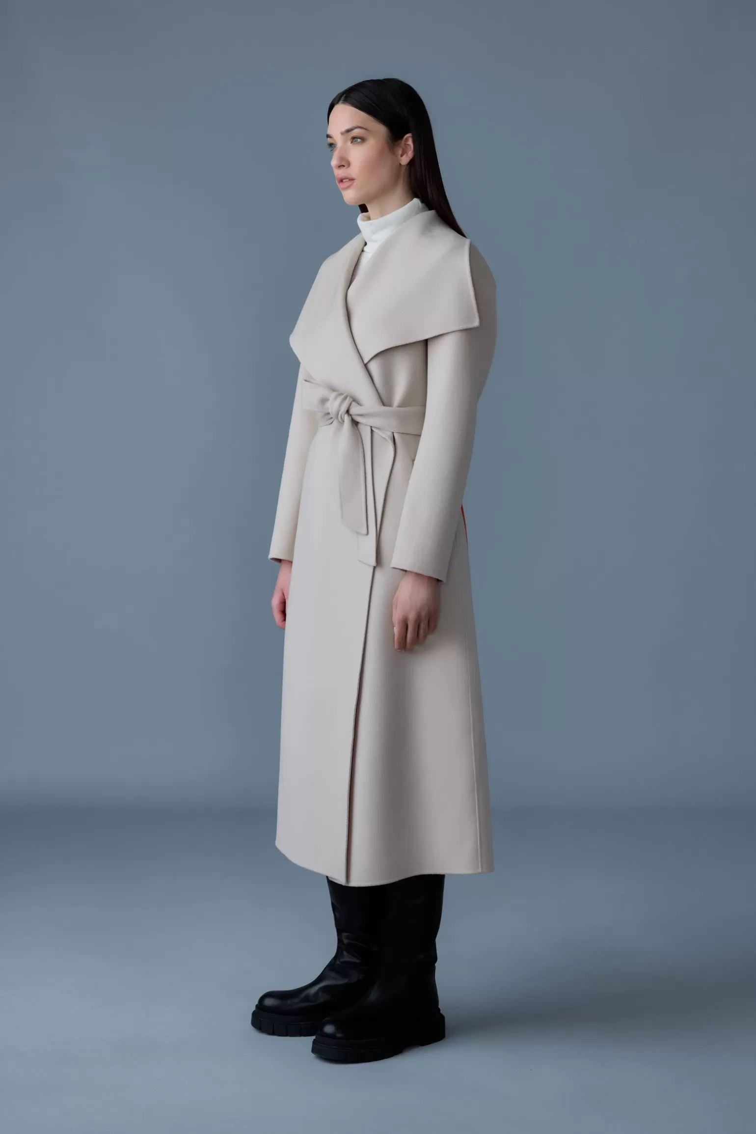 Mackage MAI-LST Double-Face Wool Stripe Wrap Coat Trench Best Sale