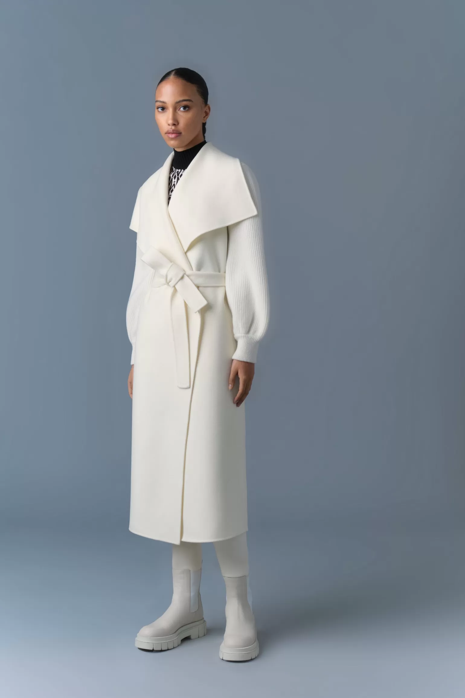 Mackage MAI-NV Double-Face Wool Wrap Coat Cream Clearance