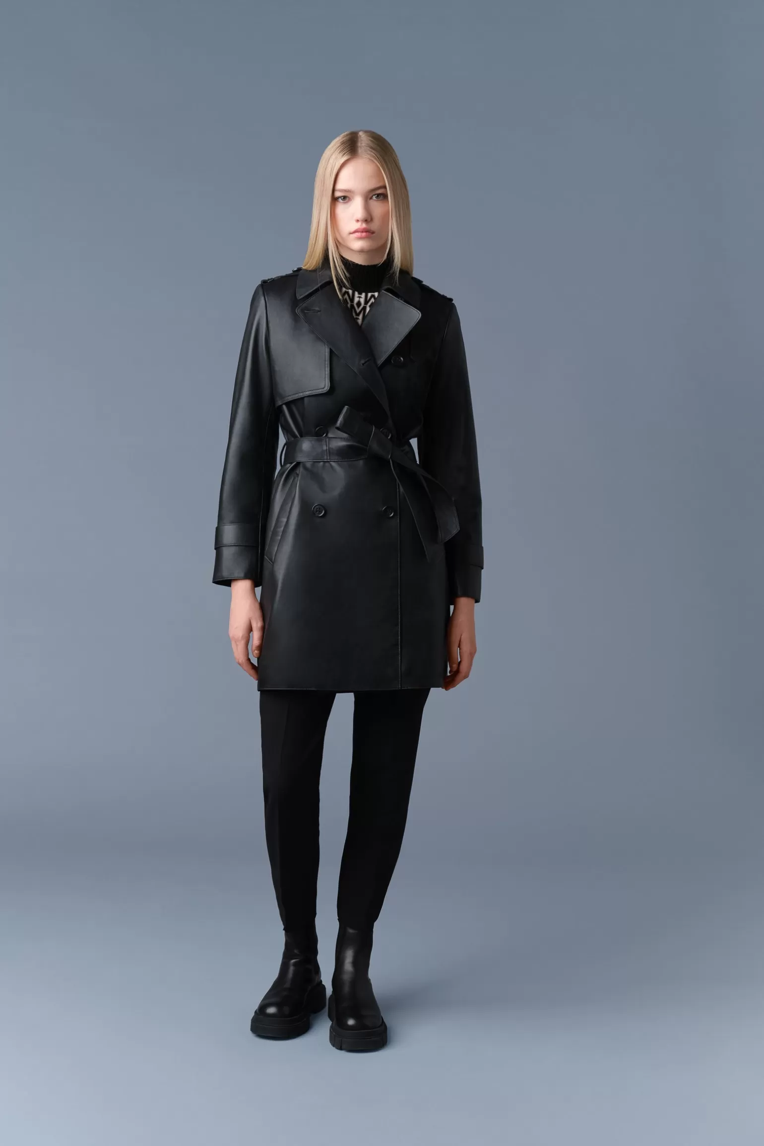 Mackage MELY Long Leather Trench Coat Black Fashion