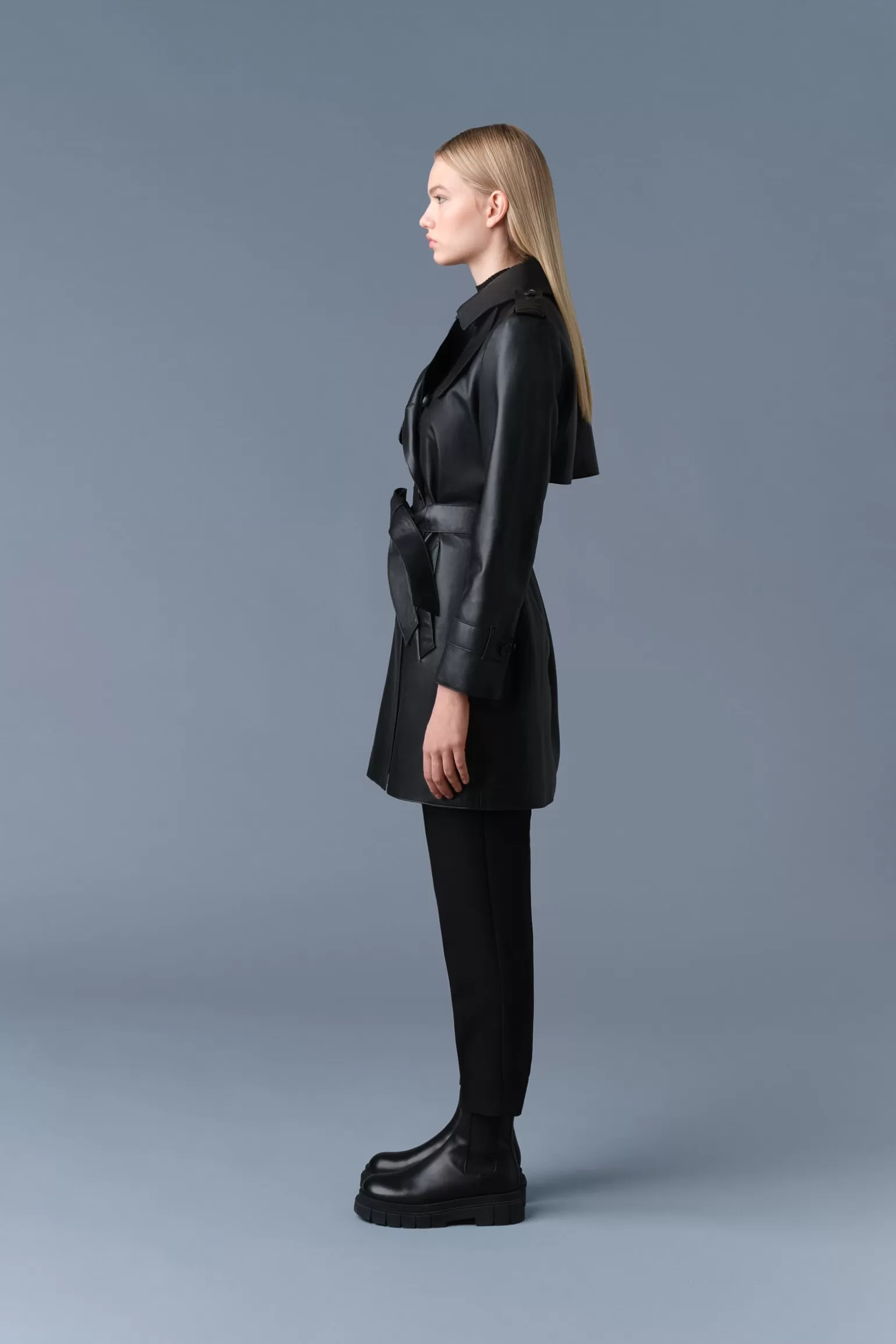 Mackage MELY Long Leather Trench Coat Black Fashion