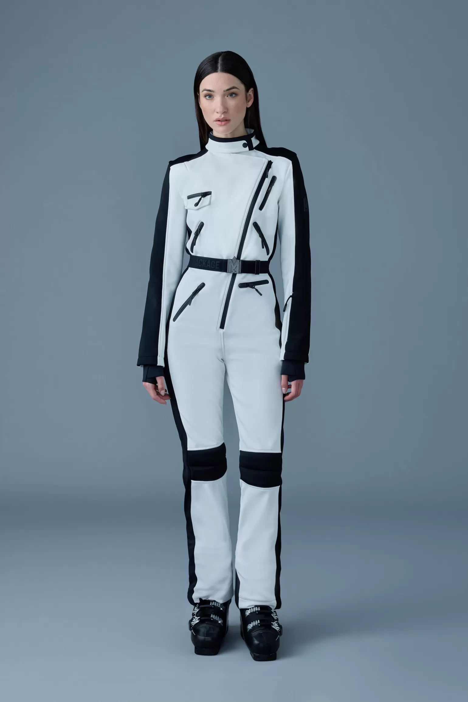 Mackage MIAKIM Techno fleece ski suit with asymmetrical zip White Outlet