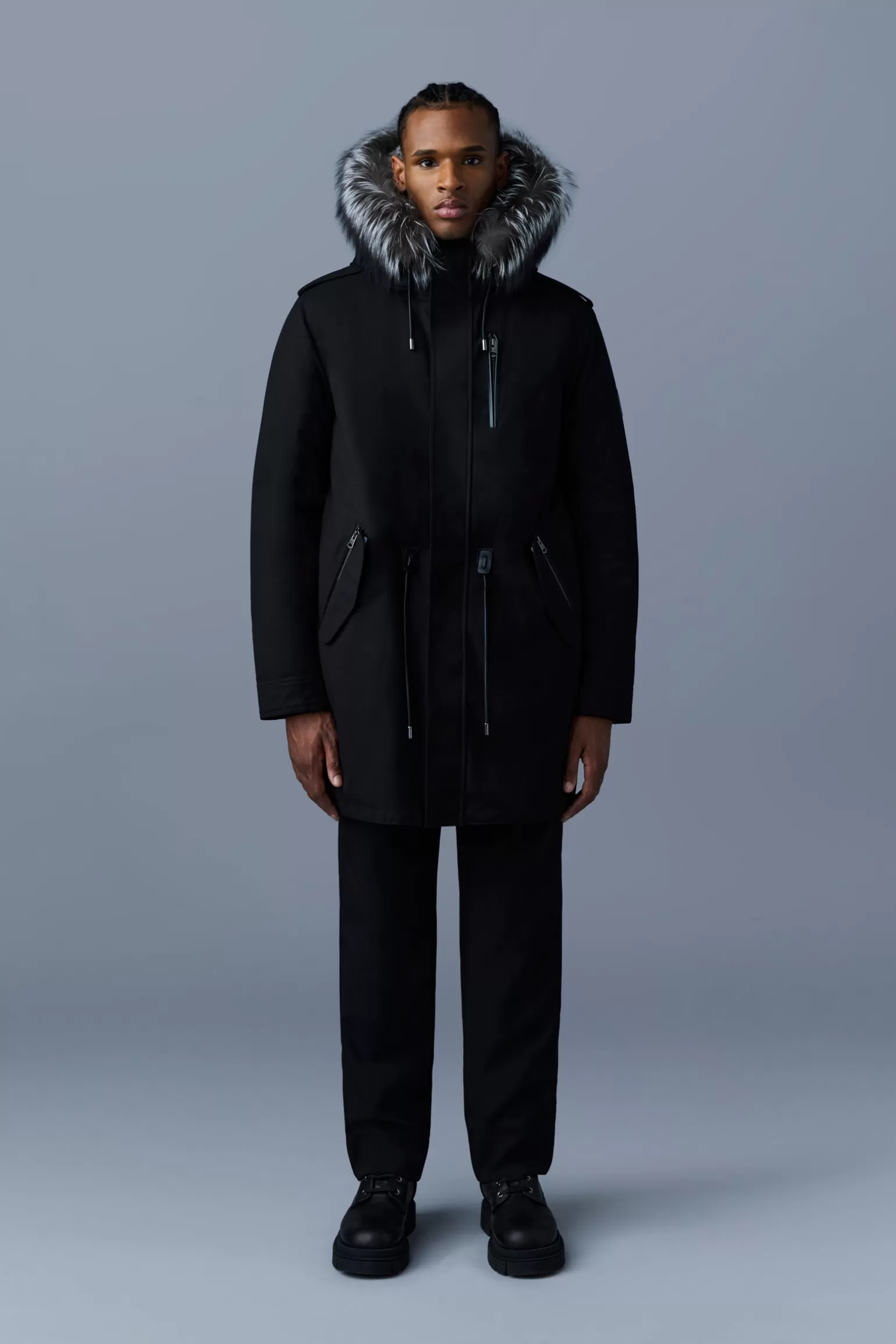 Mackage MORITZ rabbit fur-lined twill parka with removable silver fox fur trim Black Best Sale