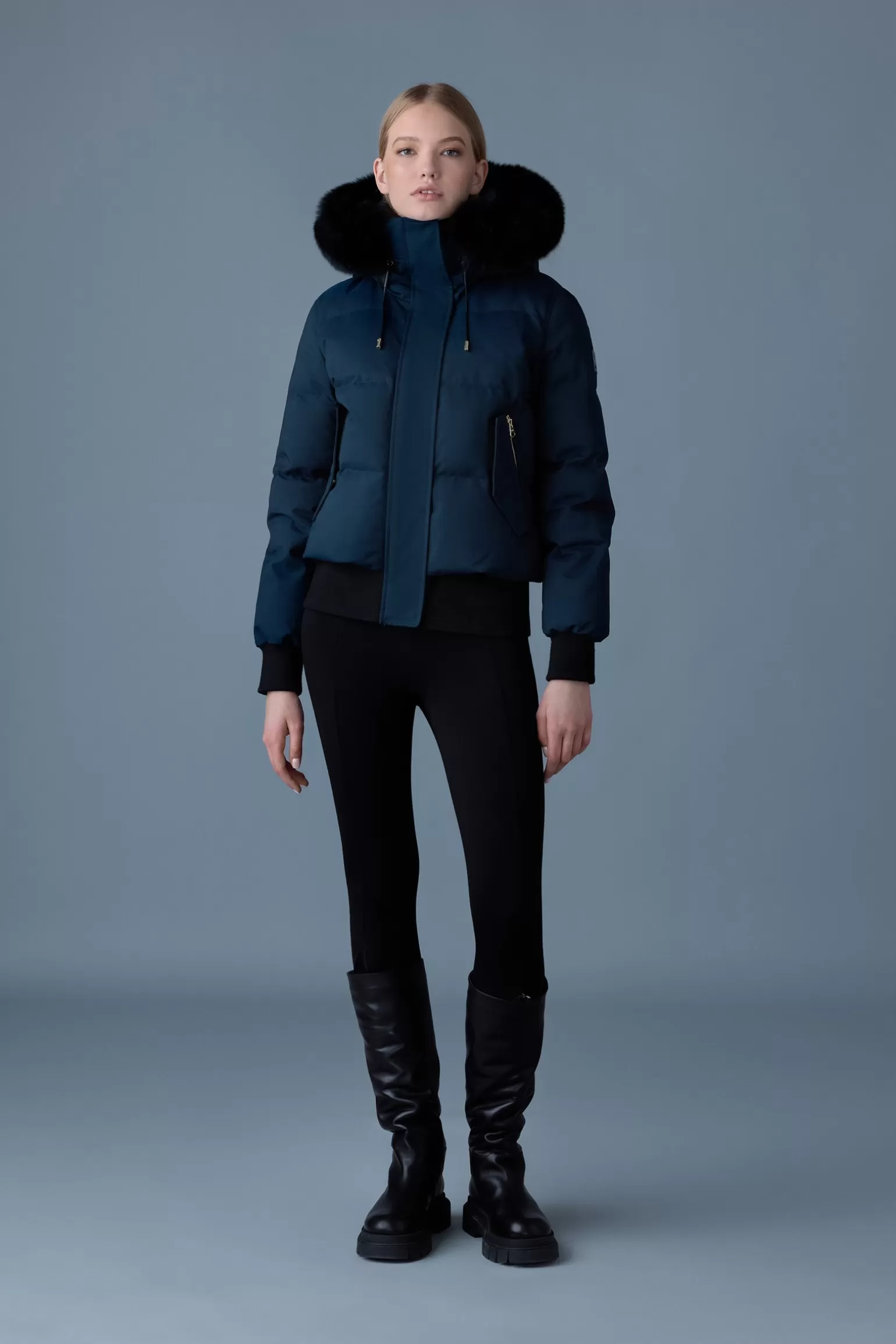 Mackage NEFI-BX Down jacket with blue fox fur hood Navy Shop