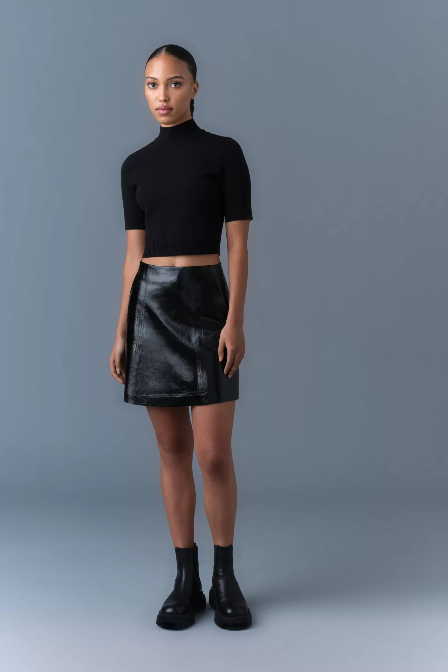 Mackage NELLA Panelled Leather A-Line Skirt Black Best Sale