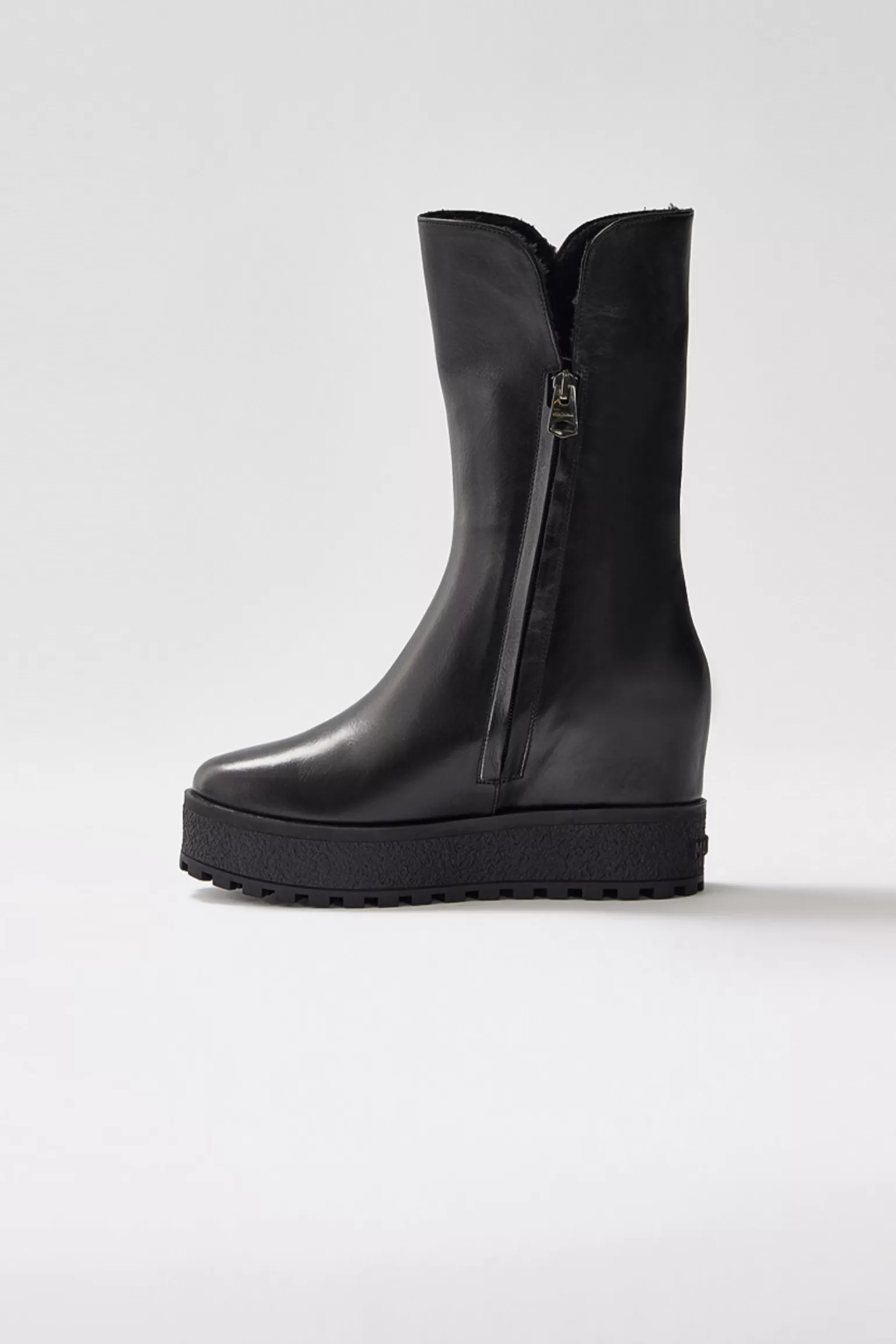 Mackage NOBLE shearling-lined wedge (R) Leather boot for women Black Flash Sale