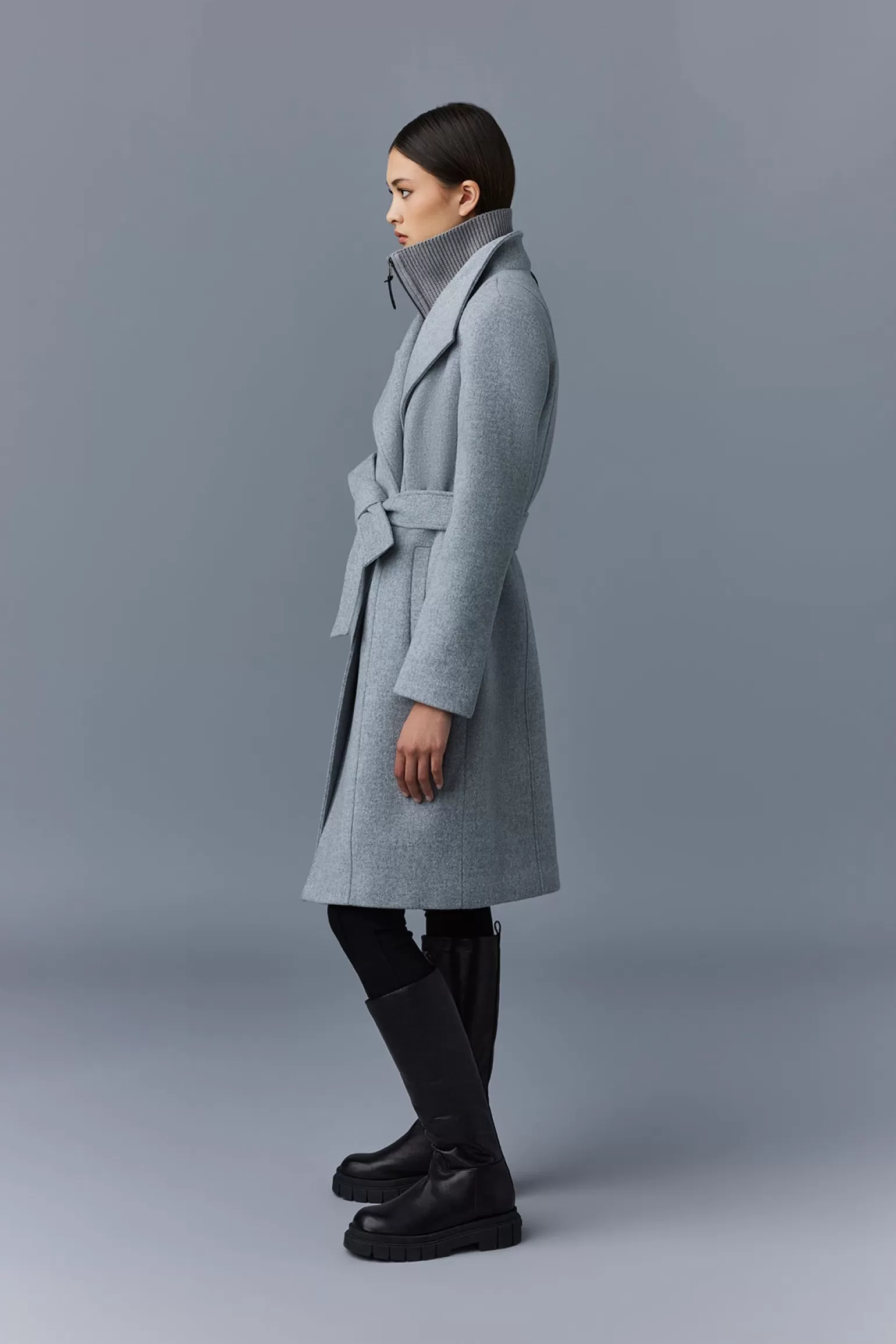 Mackage NORITA 2-in-1 double face wool coat with sash GreyMelange Discount