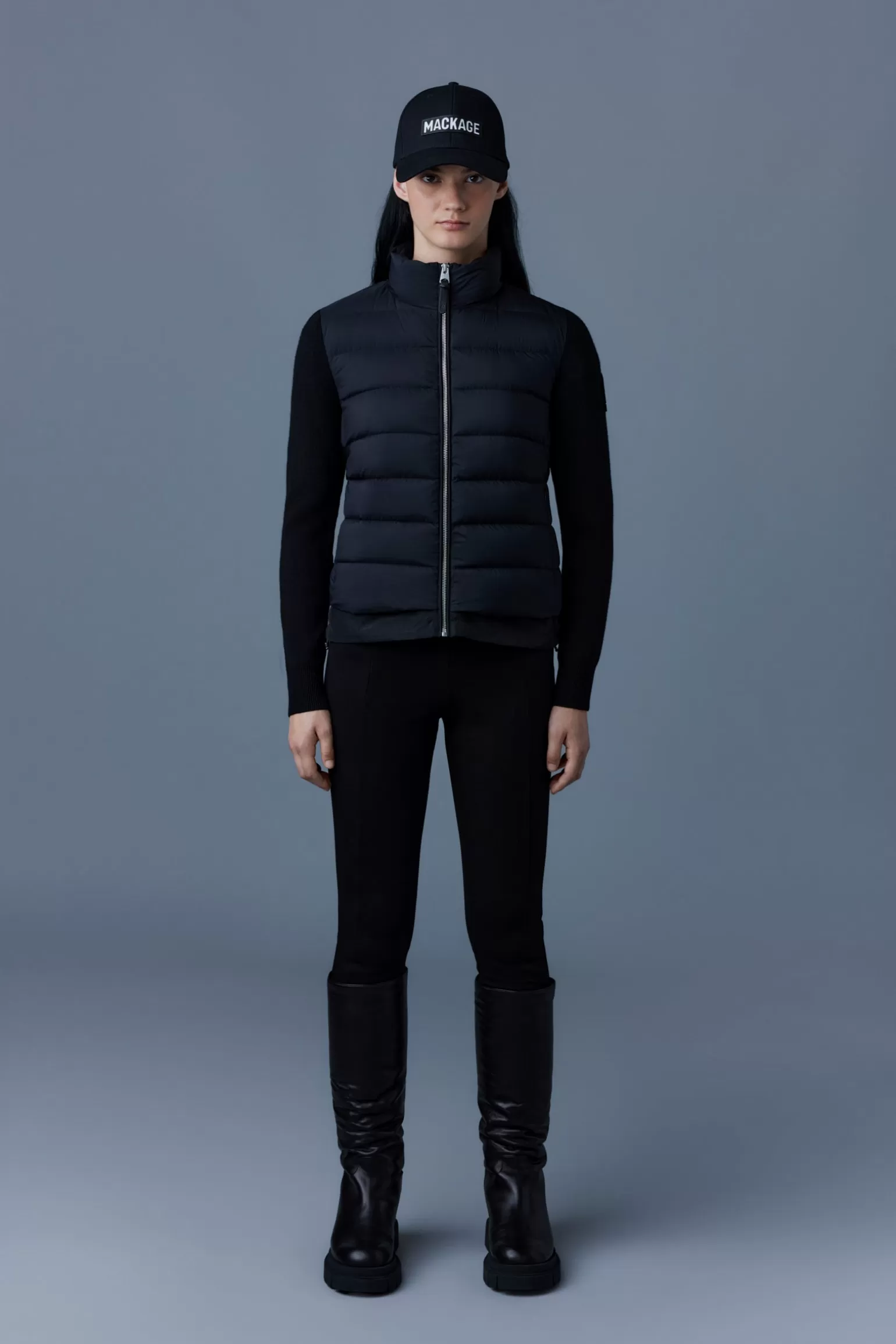 Mackage OCEANE Recycled hybrid jacket with rib knit sleeves Black Store