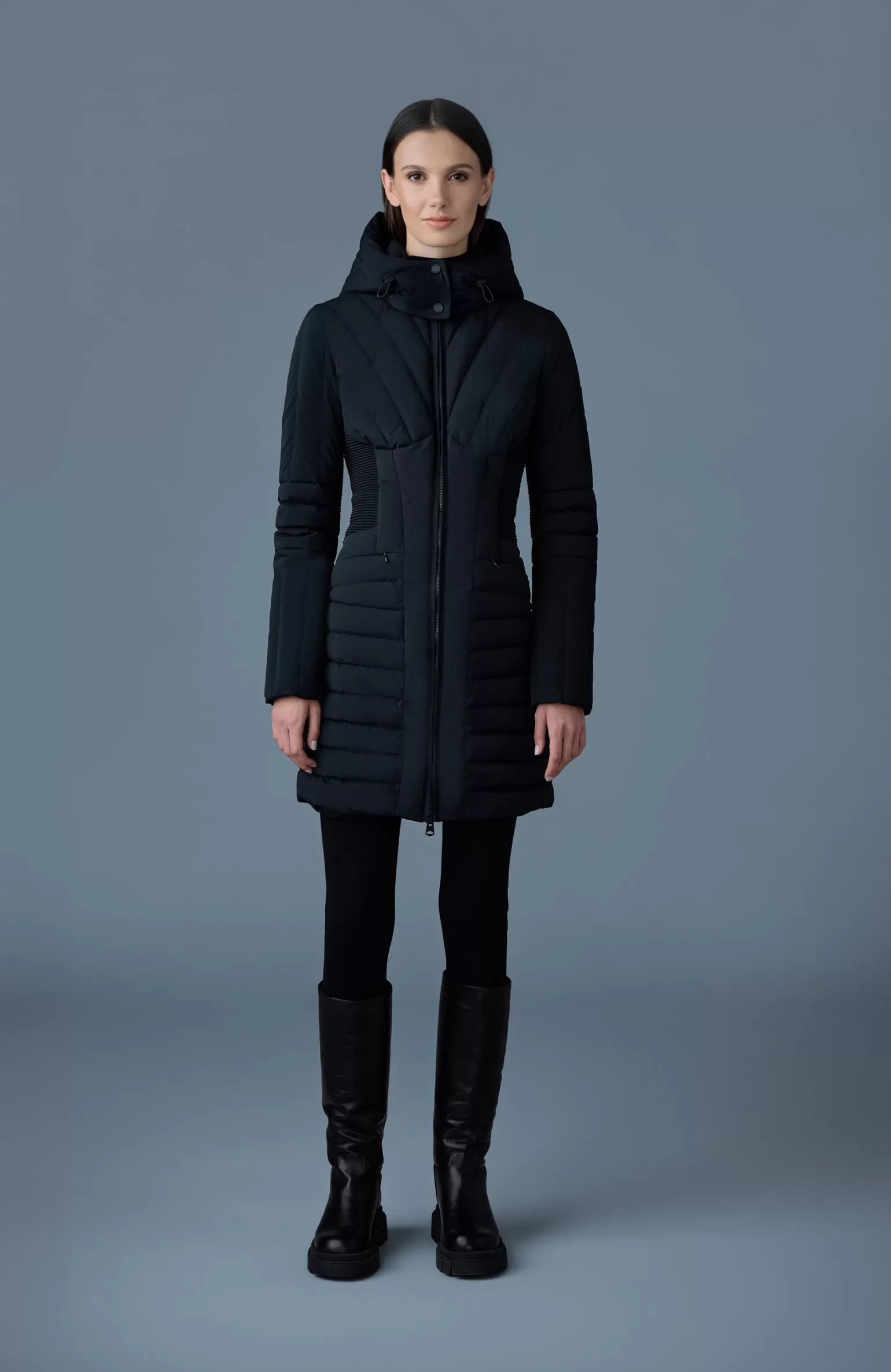 Mackage OKSANA Smocked detail long down coat Black Clearance