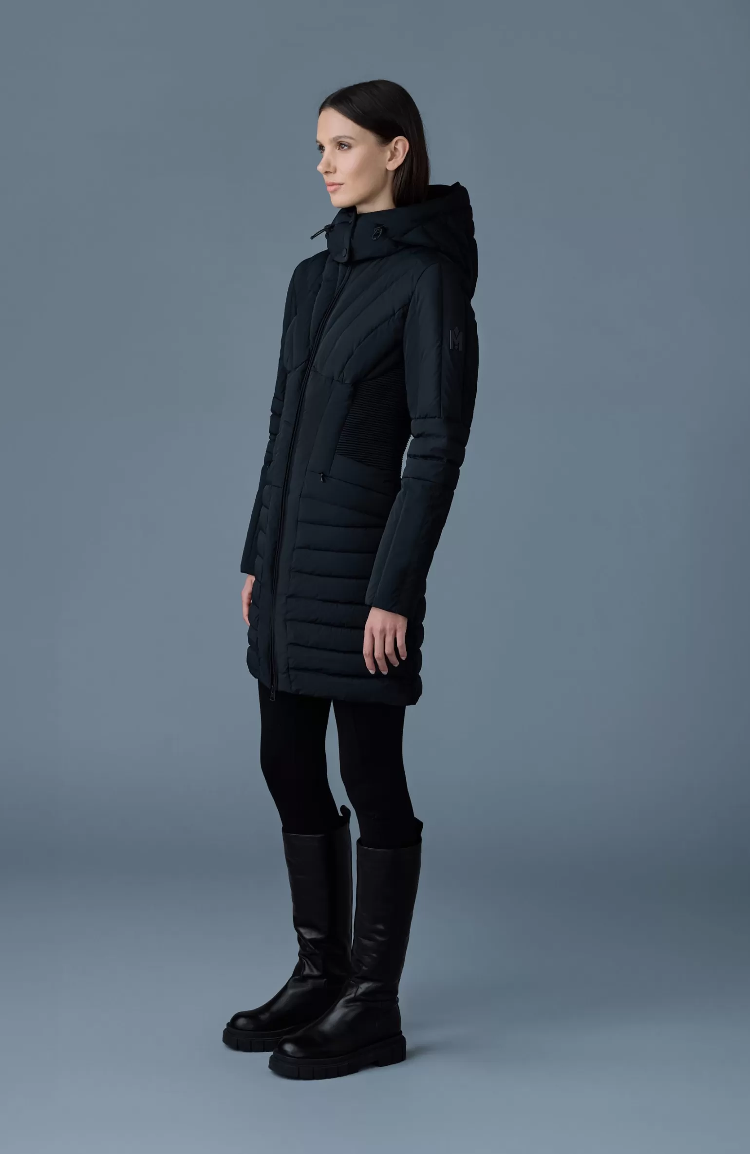 Mackage OKSANA Smocked detail long down coat Black Clearance