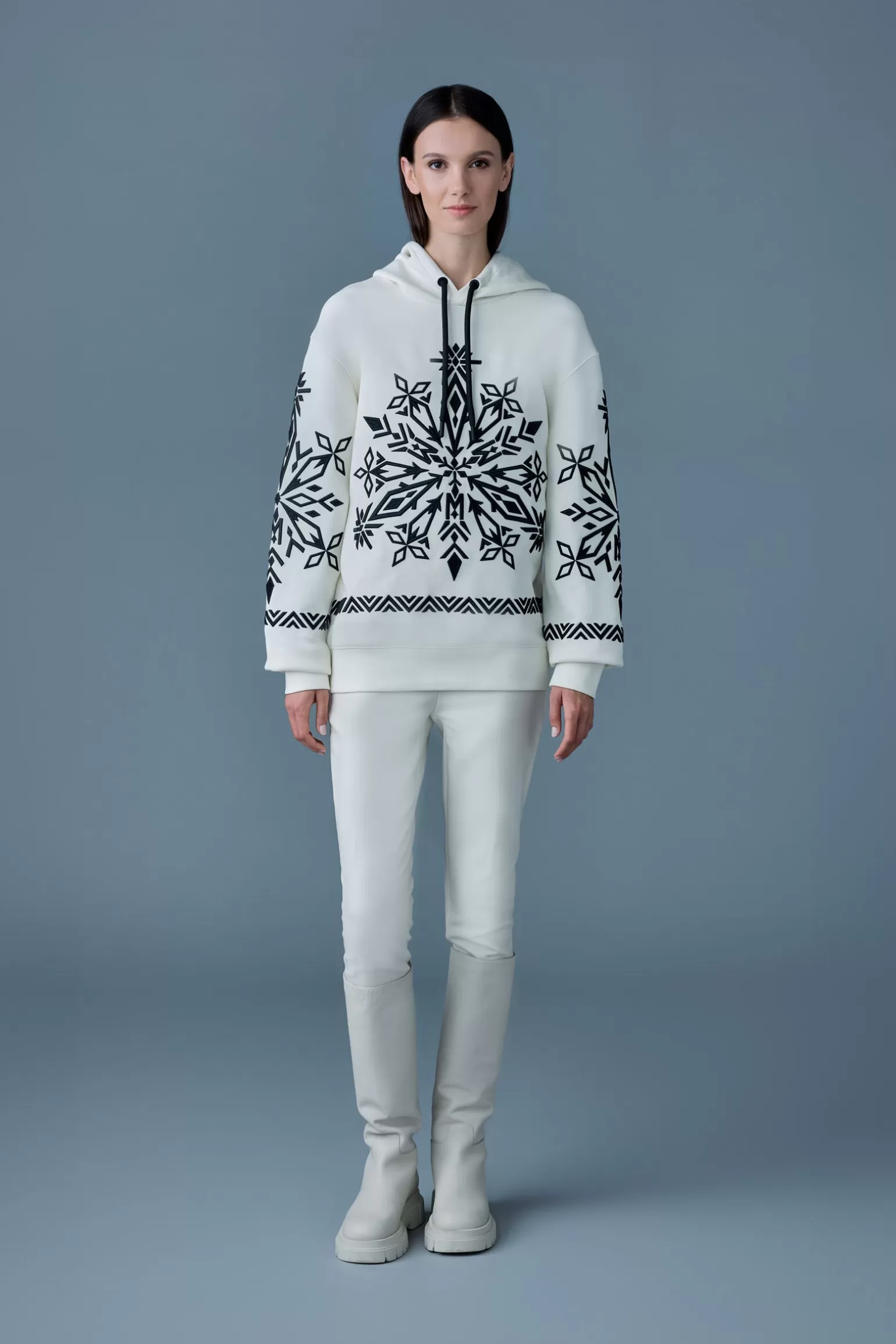 Mackage OLSEN Snowflake embroidery hoodie Cream-Black Best