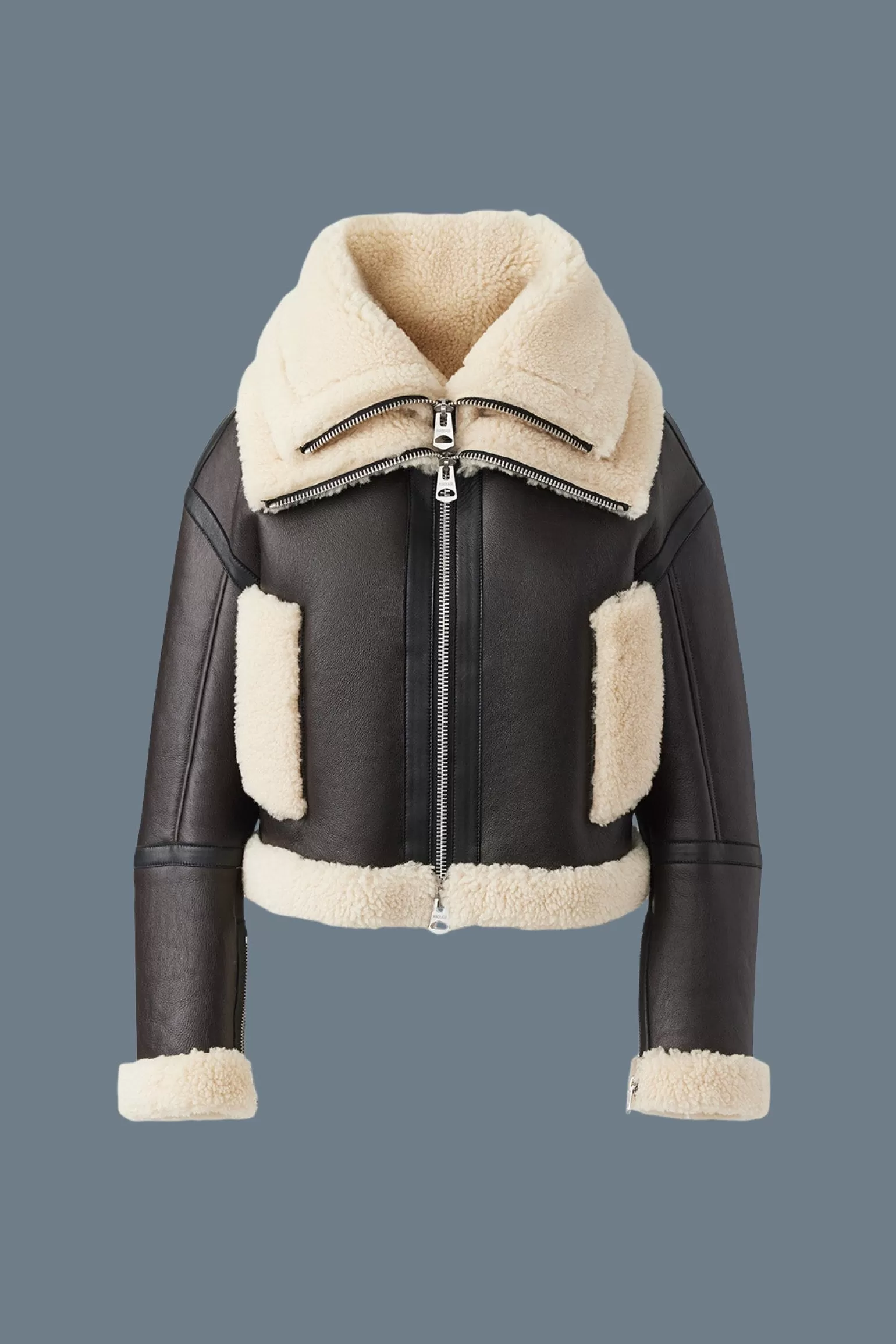 Mackage PENELOPA Sheepskin jacket with double collar Chocolate Sale