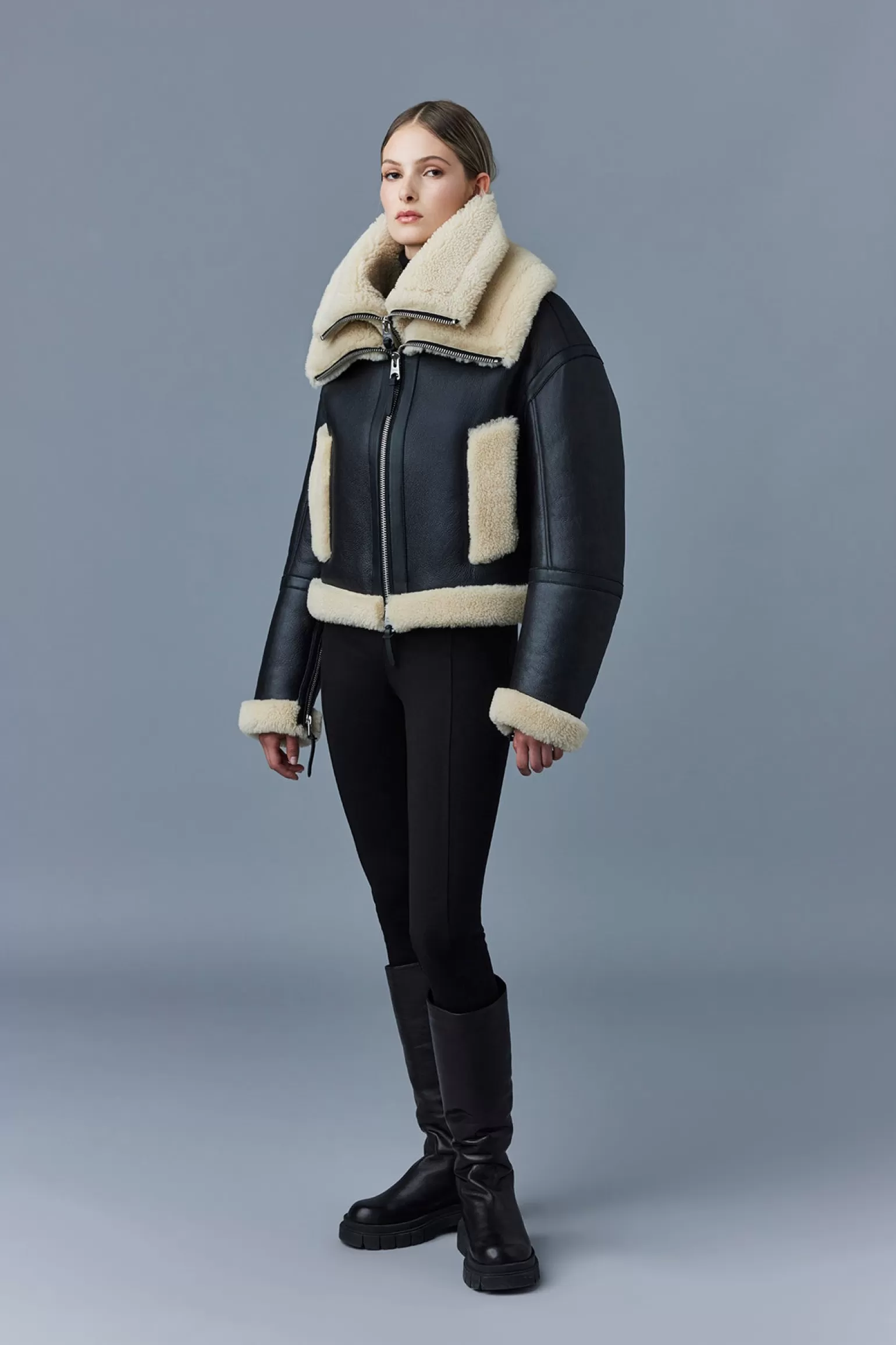 Mackage PENELOPA Sheepskin jacket with double collar Black Fashion