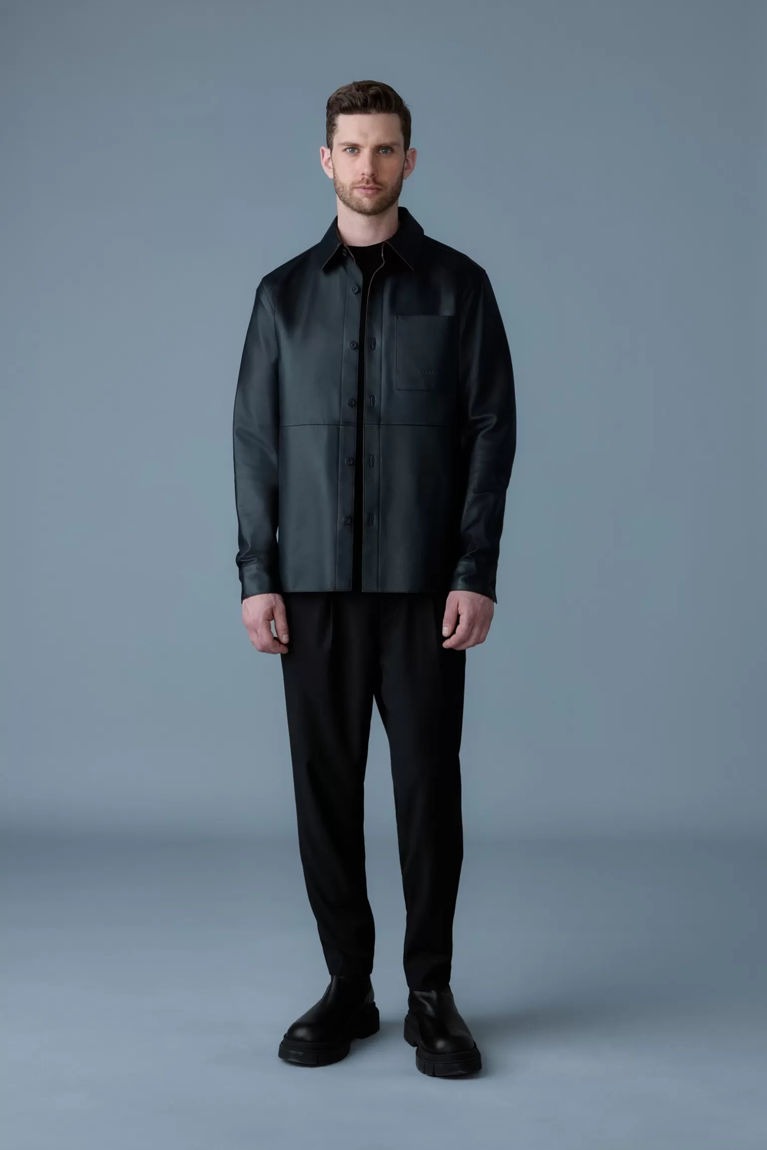 Mackage REMINGTON Two-tone colored leather overshirt Black-Garnet Clearance