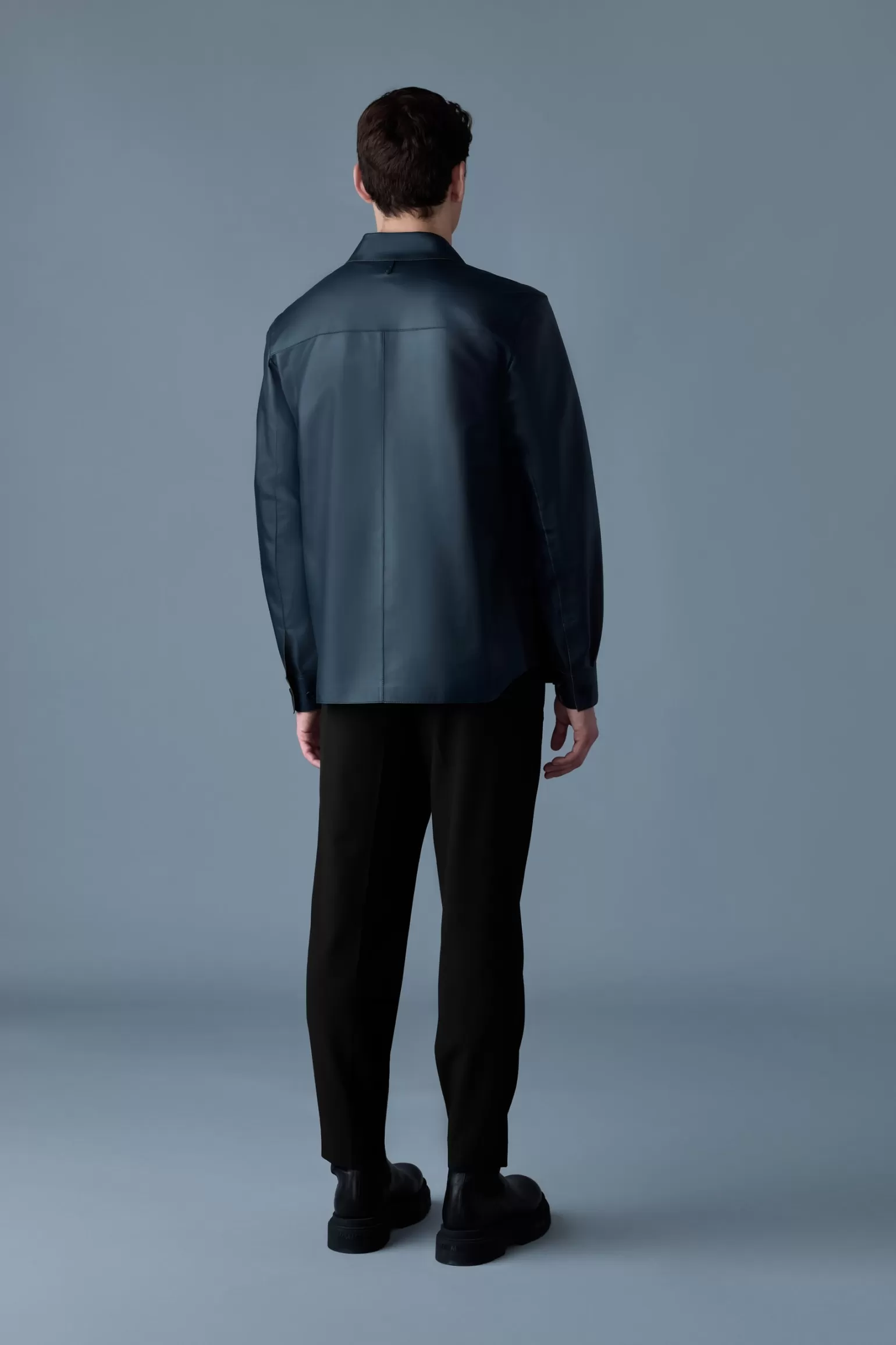 Mackage REMINGTON Two-tone colored leather overshirt Navy-Lightmilitary Discount