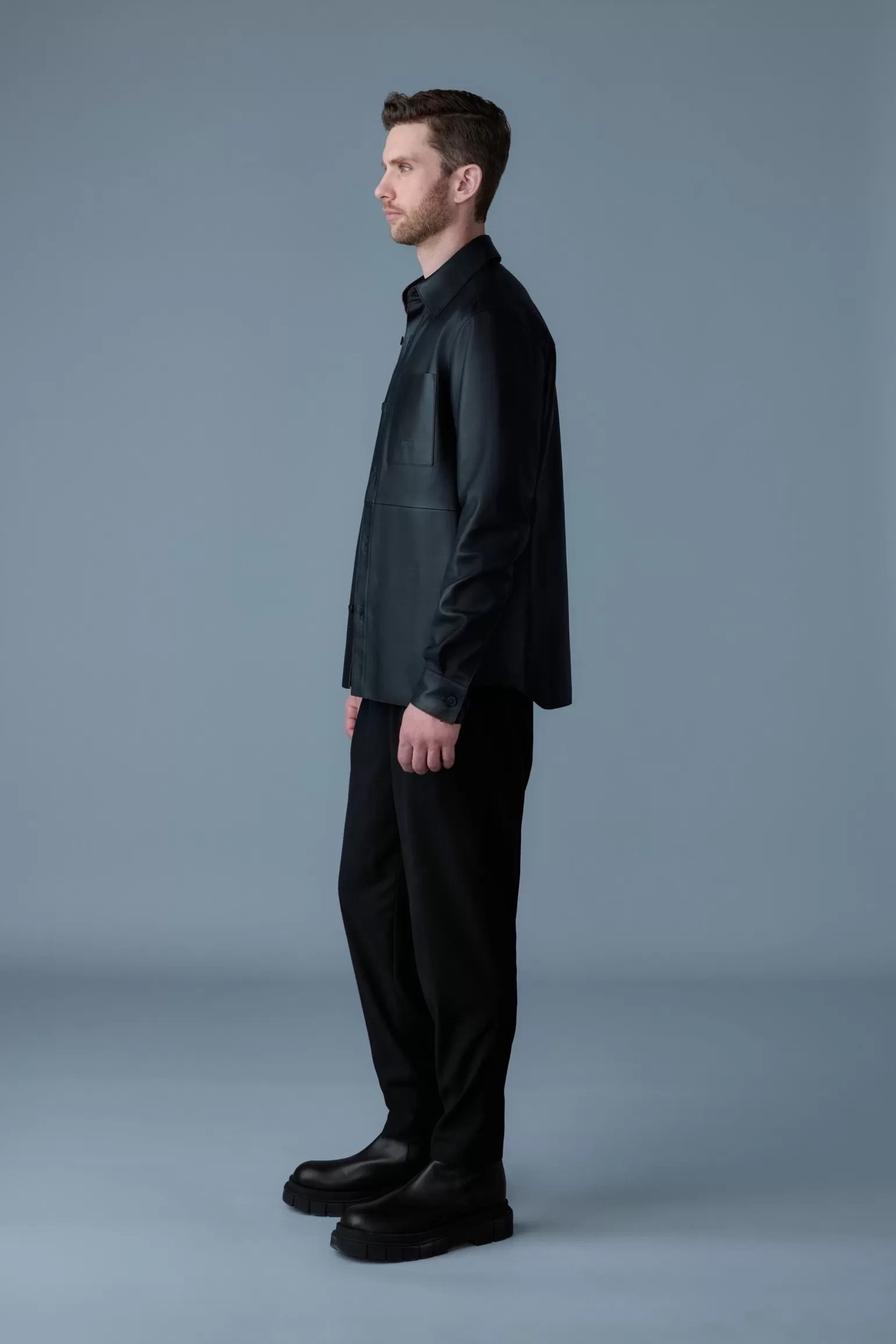 Mackage REMINGTON Two-tone colored leather overshirt Black-Garnet Clearance