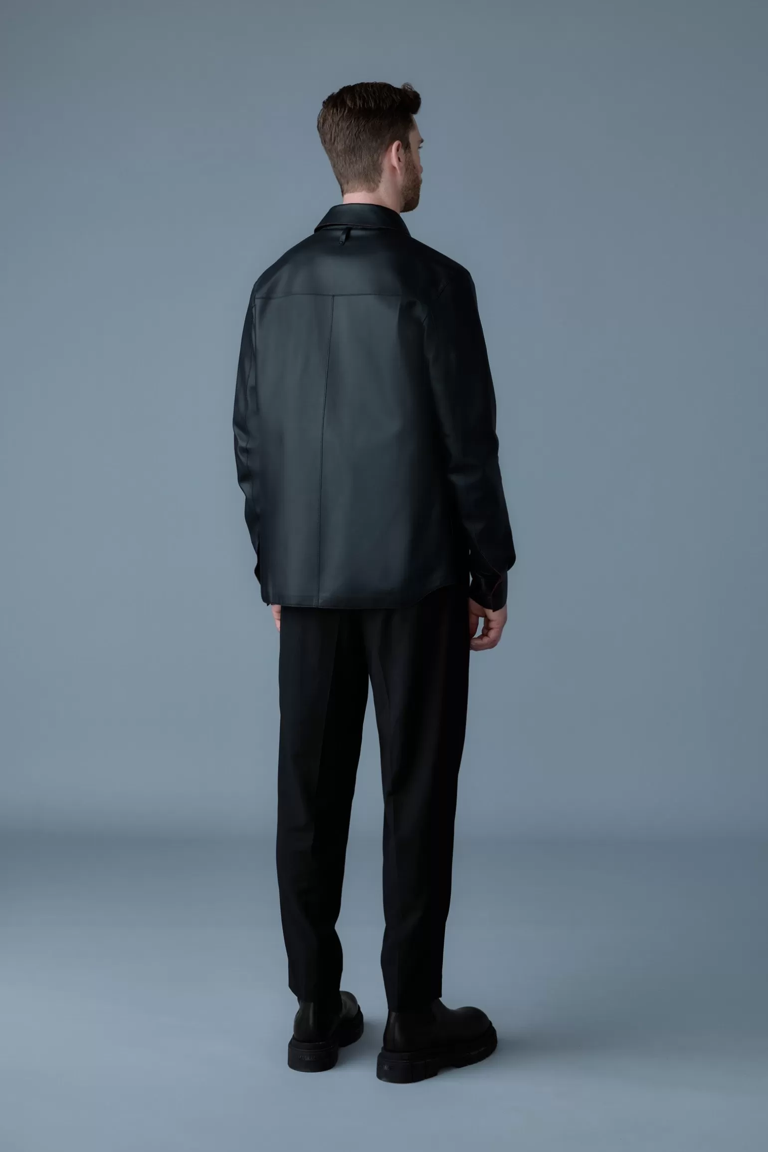 Mackage REMINGTON Two-tone colored leather overshirt Black-Garnet Clearance