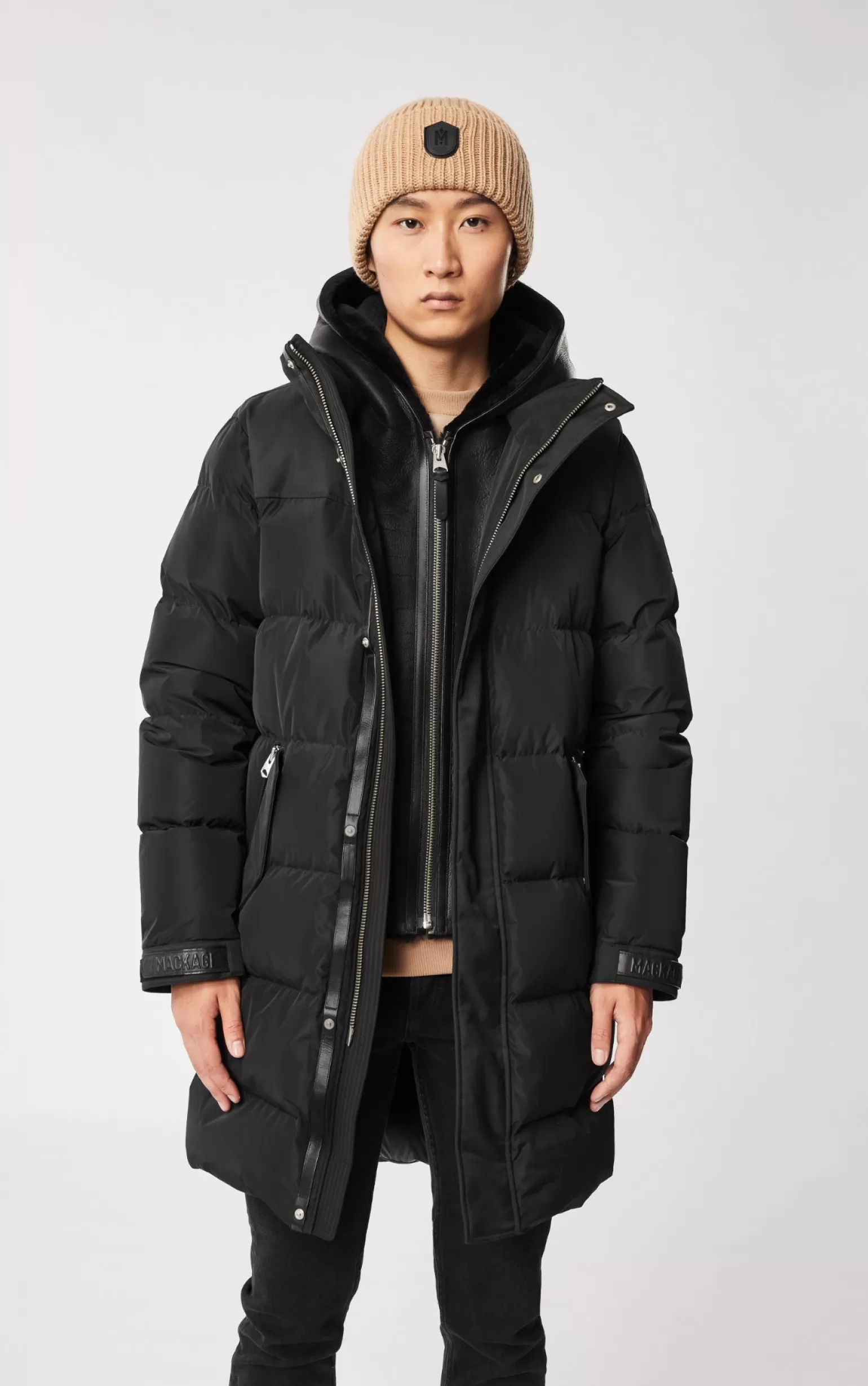 Mackage REYNOLD down coat with removable shearling bib and hood Black Sale