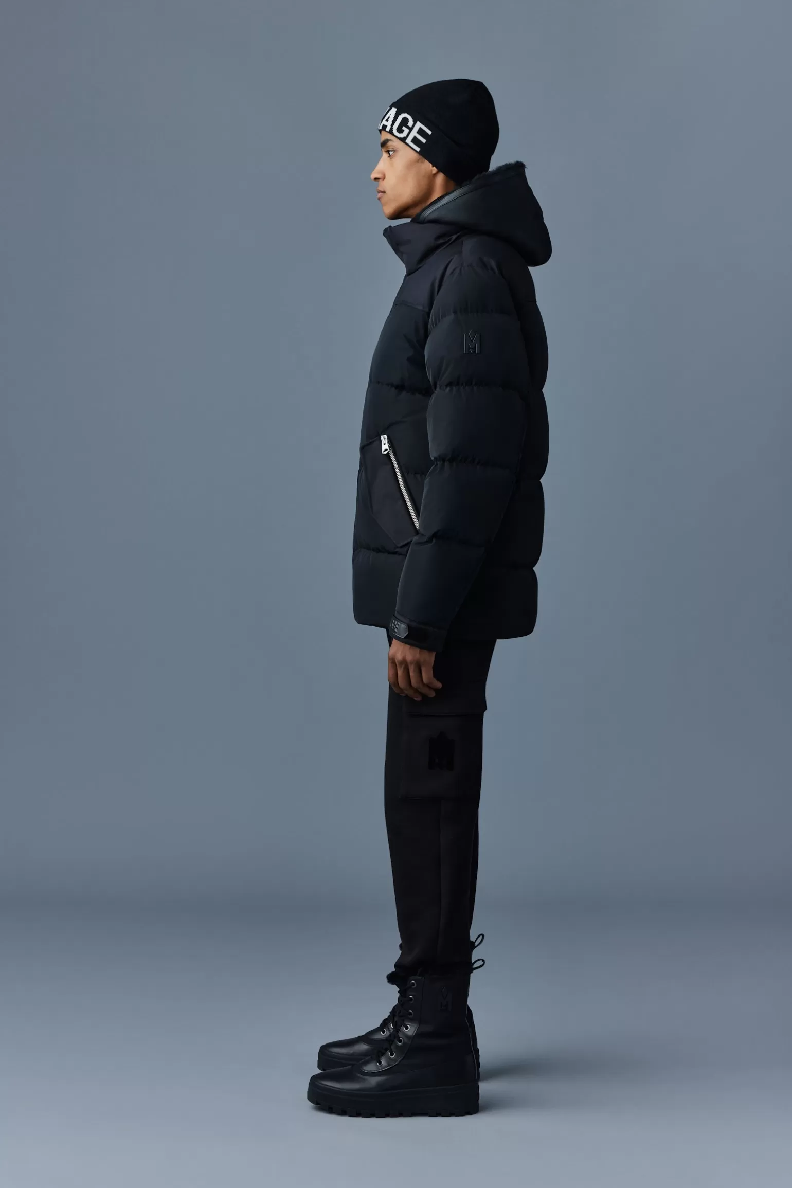 Mackage RILEY classic down jacket with removable shearling bib Black Clearance