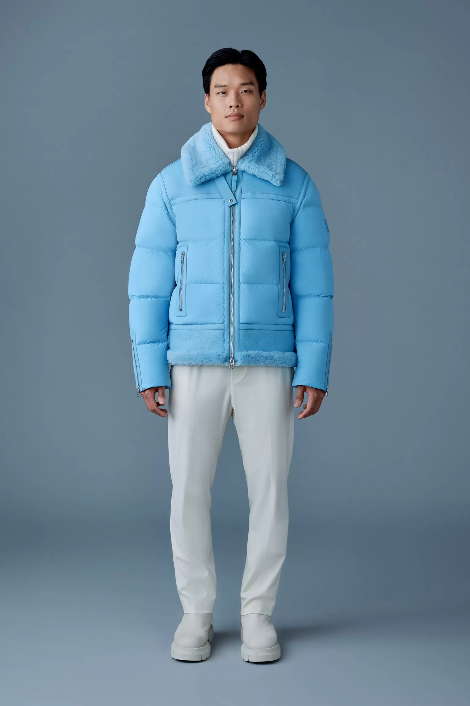 Mackage ROBERT Mixed-media shearling down jacket SkyBlue Outlet